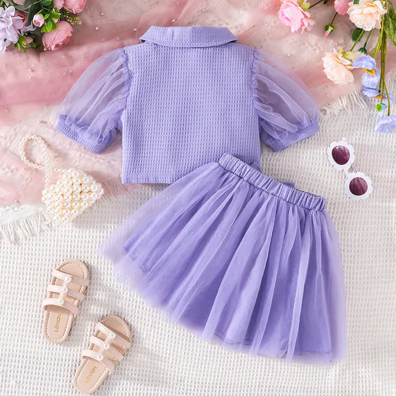 2 Pieces Set Kid Girls Solid Color Tops And Skirts Wholesale 24030157