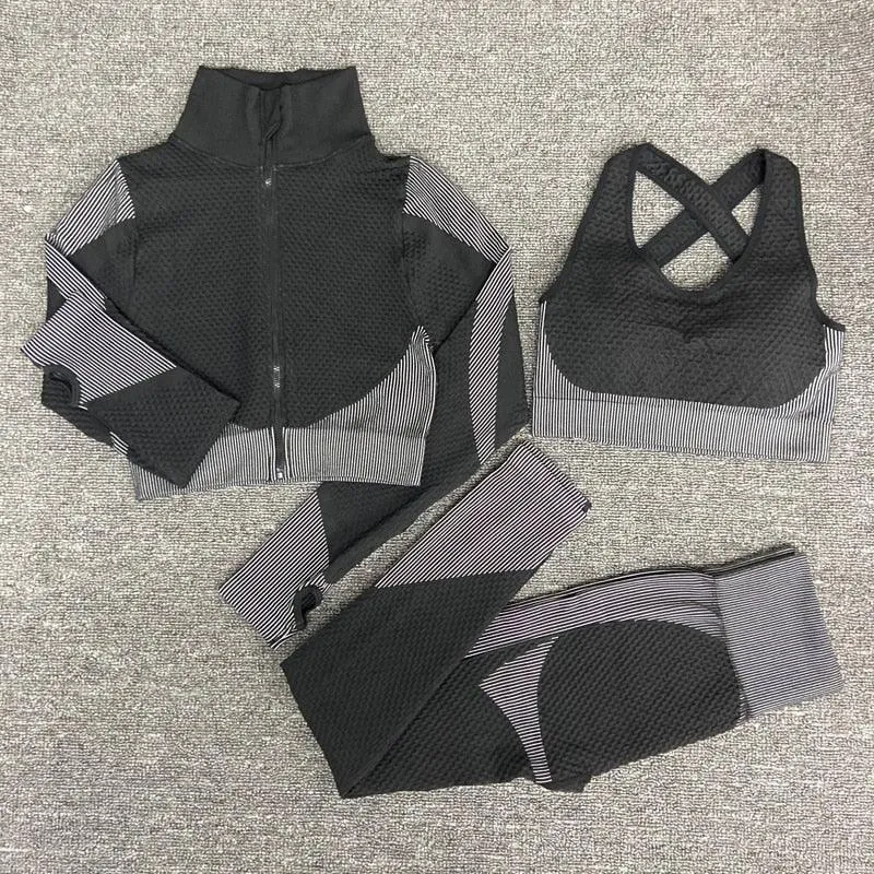 2/3PCS Seamless Yoga Set - Long Sleeve Crop Top and High