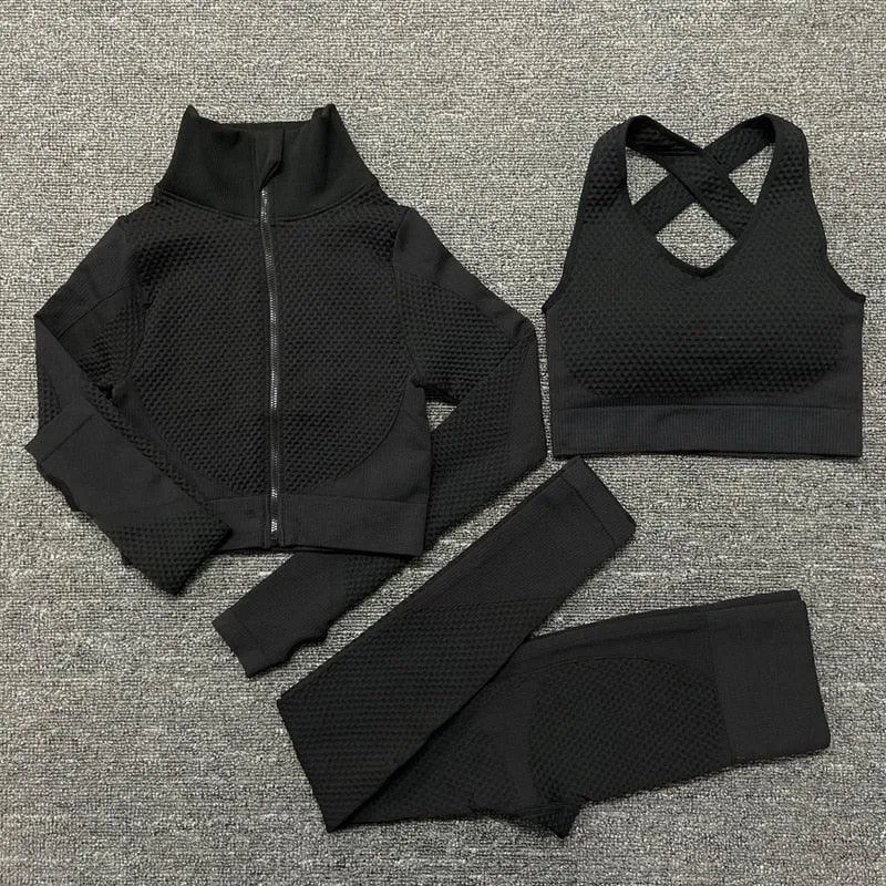 2/3PCS Seamless Yoga Set - Long Sleeve Crop Top and High