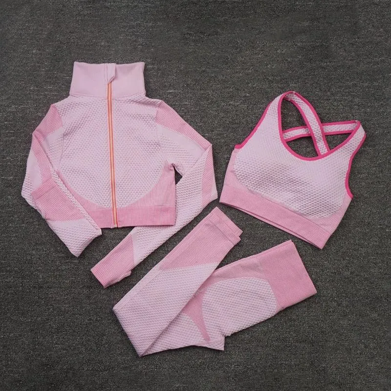 2/3PCS Seamless Yoga Set - Long Sleeve Crop Top and High