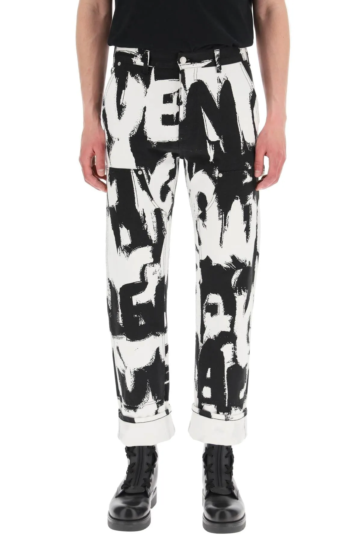 Alexander McQueen Graffiti-Printed Mid-Rise Jeans