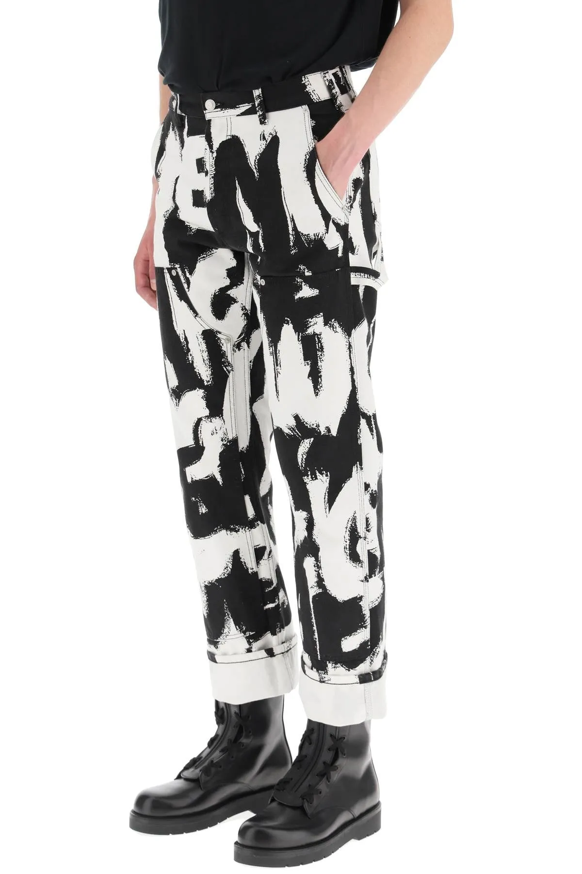 Alexander McQueen Graffiti-Printed Mid-Rise Jeans