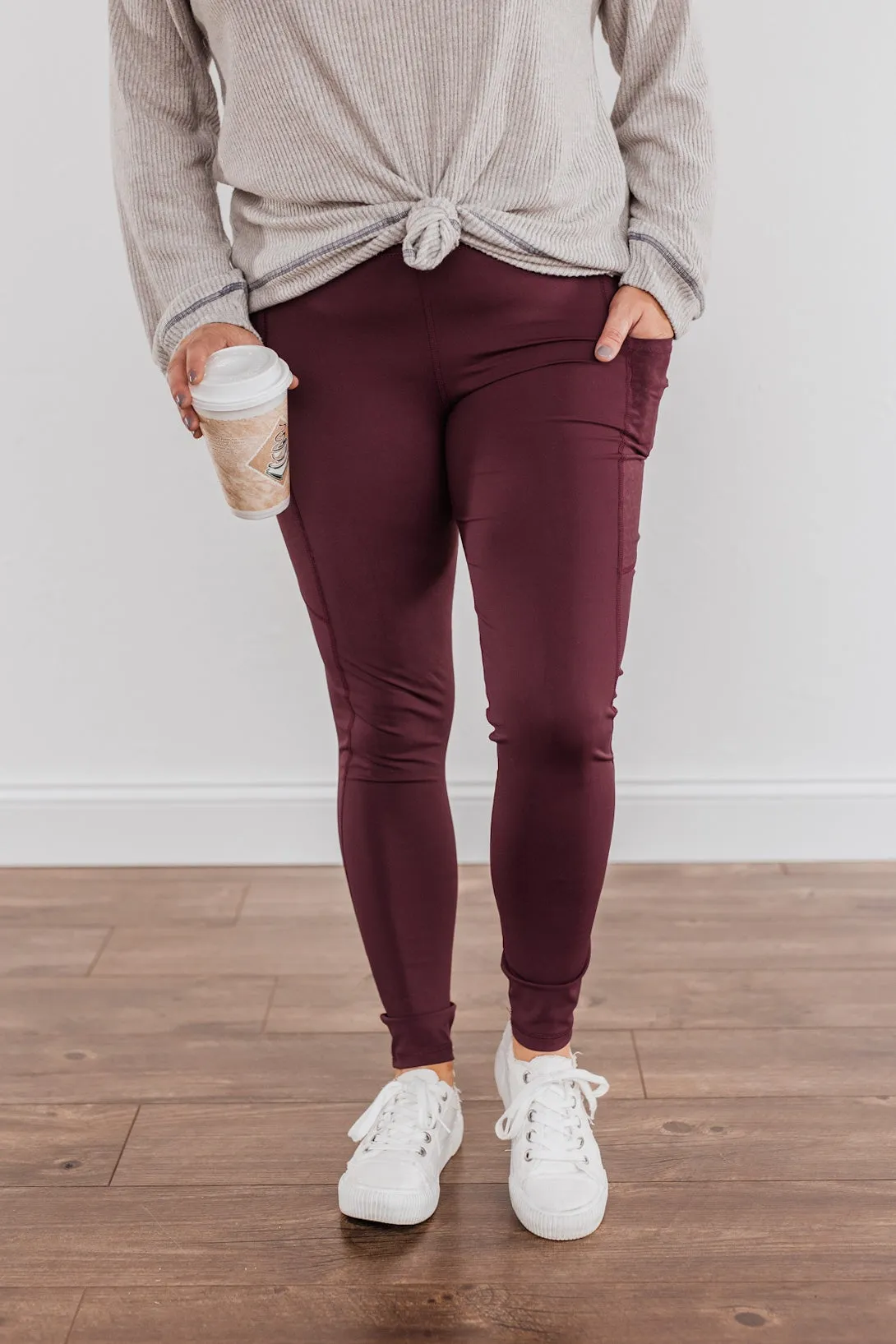 All The Talk Athleisure Pocket Leggings- Maroon