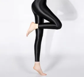 Ankle-Length Sexy Satin Glossy Leggings with Glitter - Shiny Trousers and Stockings