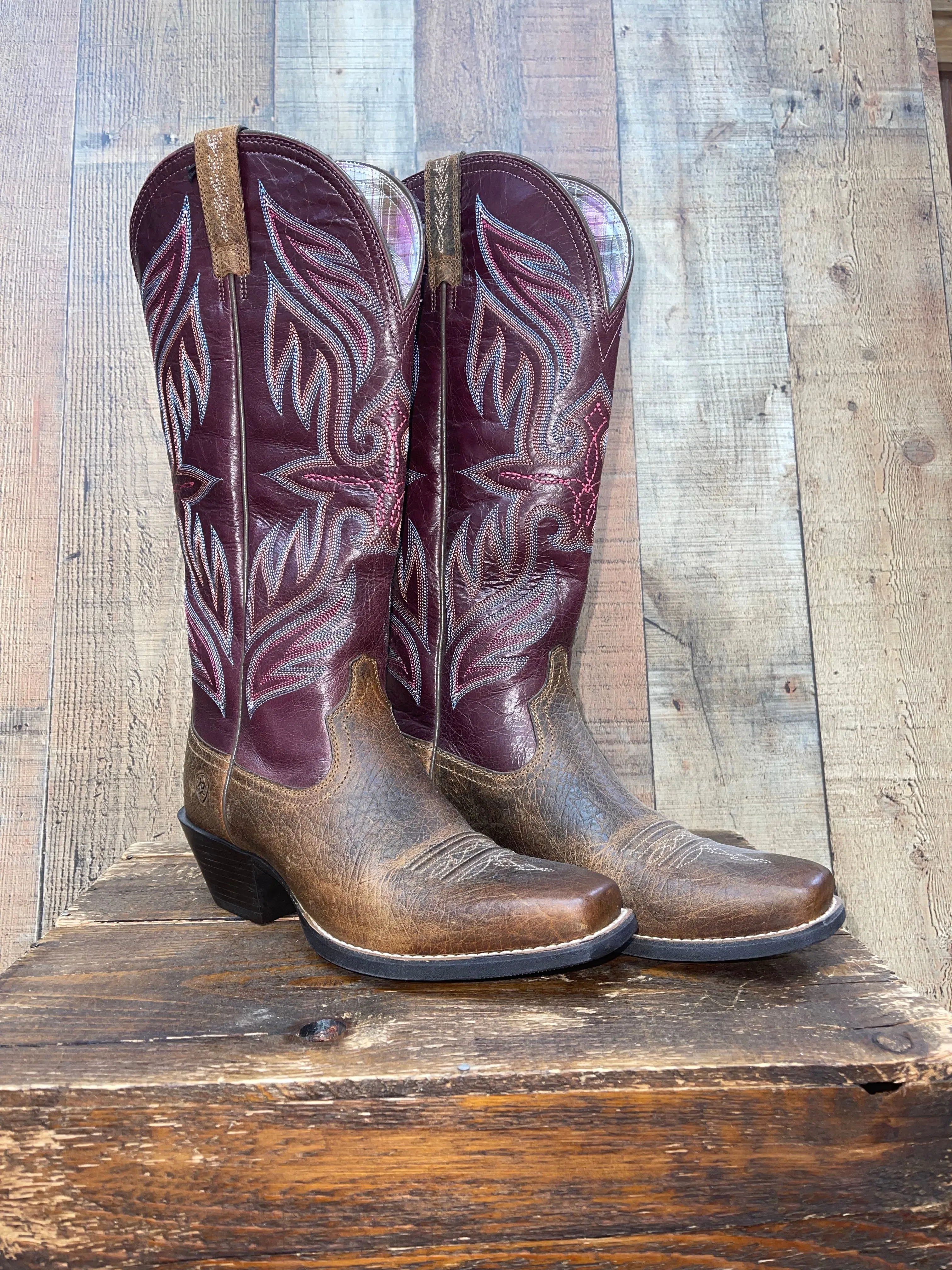 Ariat Round Up Buckaroo Western Boots - Brown/Purple