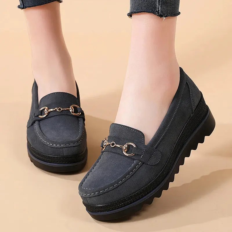 Ashore Shop 2023 Autumn High Quality Women Shoes Light Comfort Platform Shoes Metal Buckle   Loafers