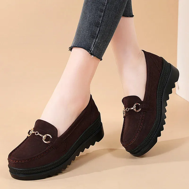 Ashore Shop 2023 Autumn High Quality Women Shoes Light Comfort Platform Shoes Metal Buckle   Loafers