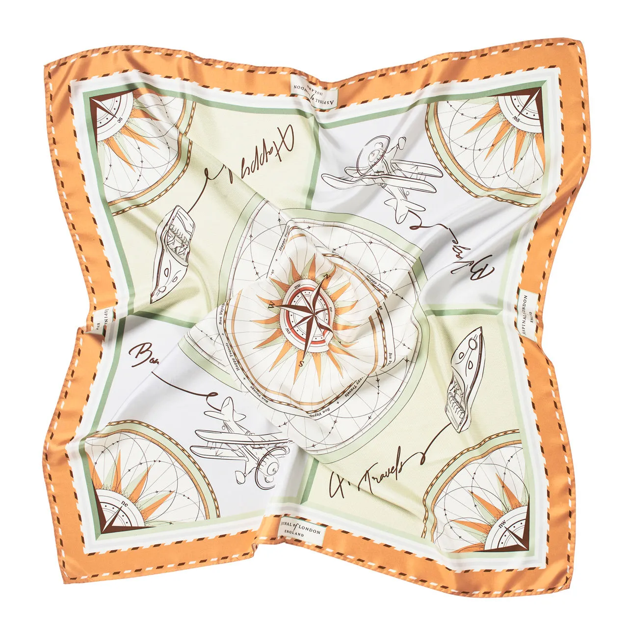 ASPINAL OF LONDON ONLINE EXCLUSIVE Vintage Print Silk Scarf - Oatmeal & Tan