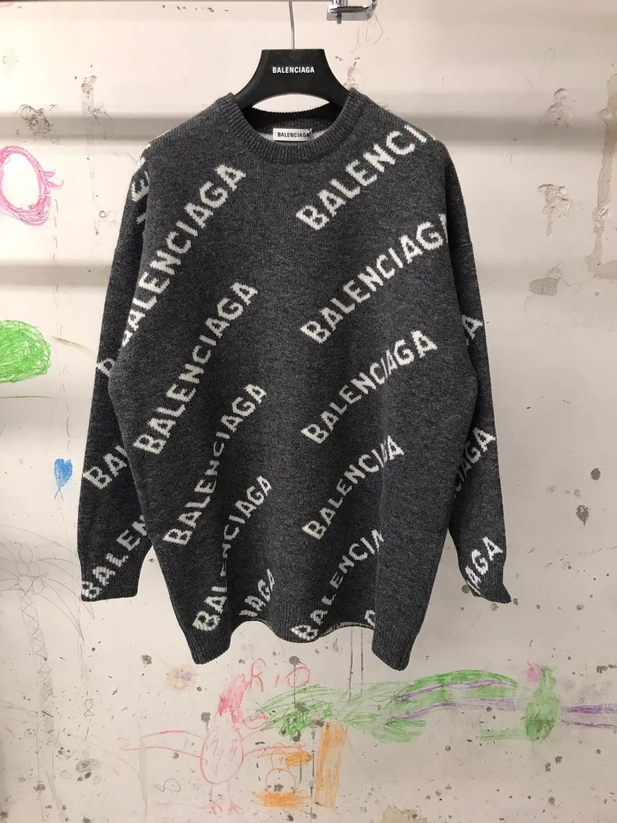 BALENCIAGA  |BALENCIAGA Woman Jacquard logo knit crew neck Sweaters