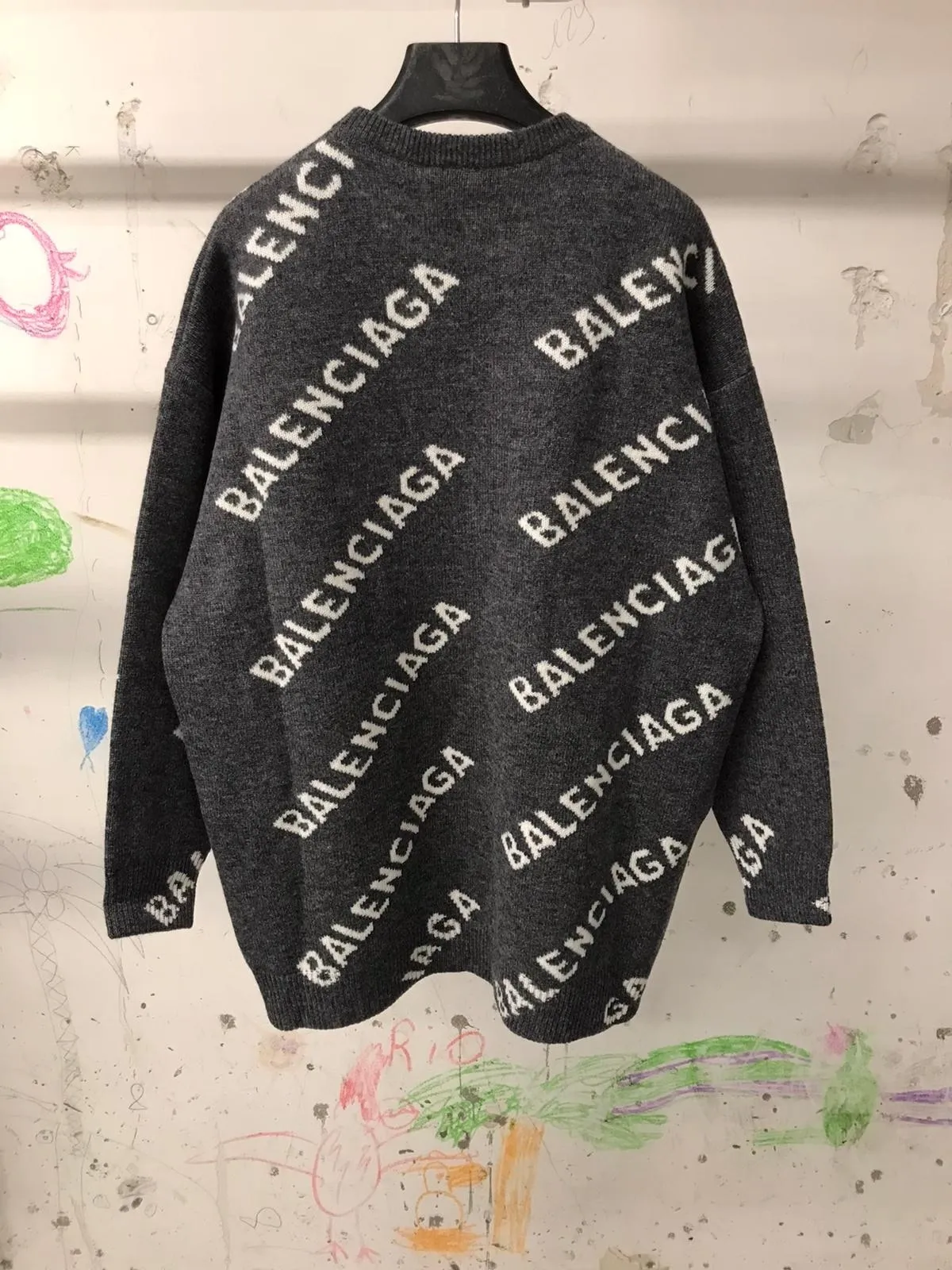 BALENCIAGA  |BALENCIAGA Woman Jacquard logo knit crew neck Sweaters