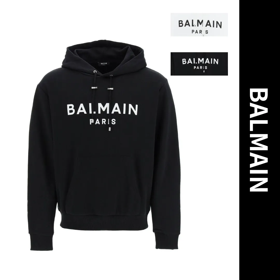 BALMAIN  |Pullovers Long Sleeves Cotton Logo Luxury Hoodies