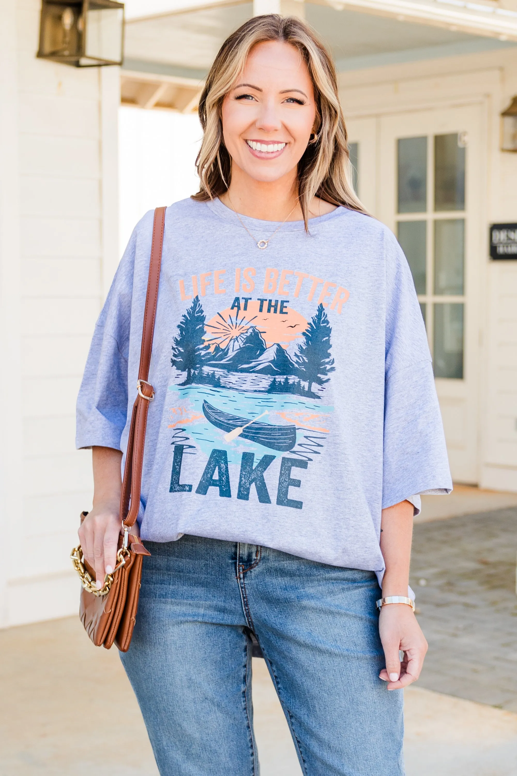 Better At The Lake Boyfriend Tee, Heather Gray