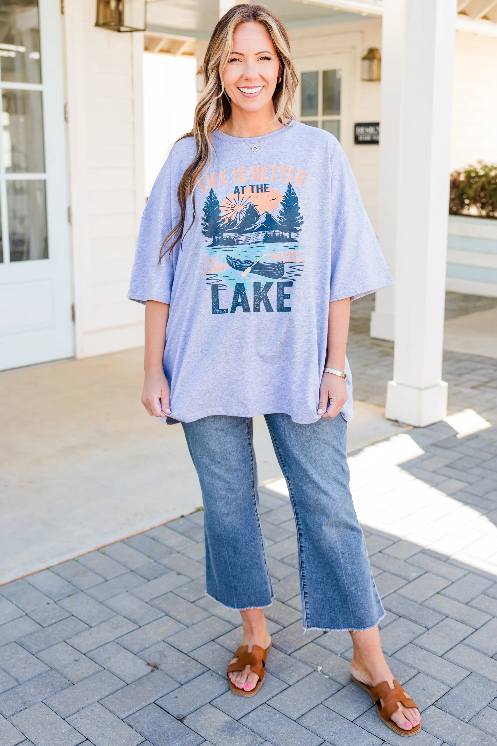 Better At The Lake Boyfriend Tee, Heather Gray