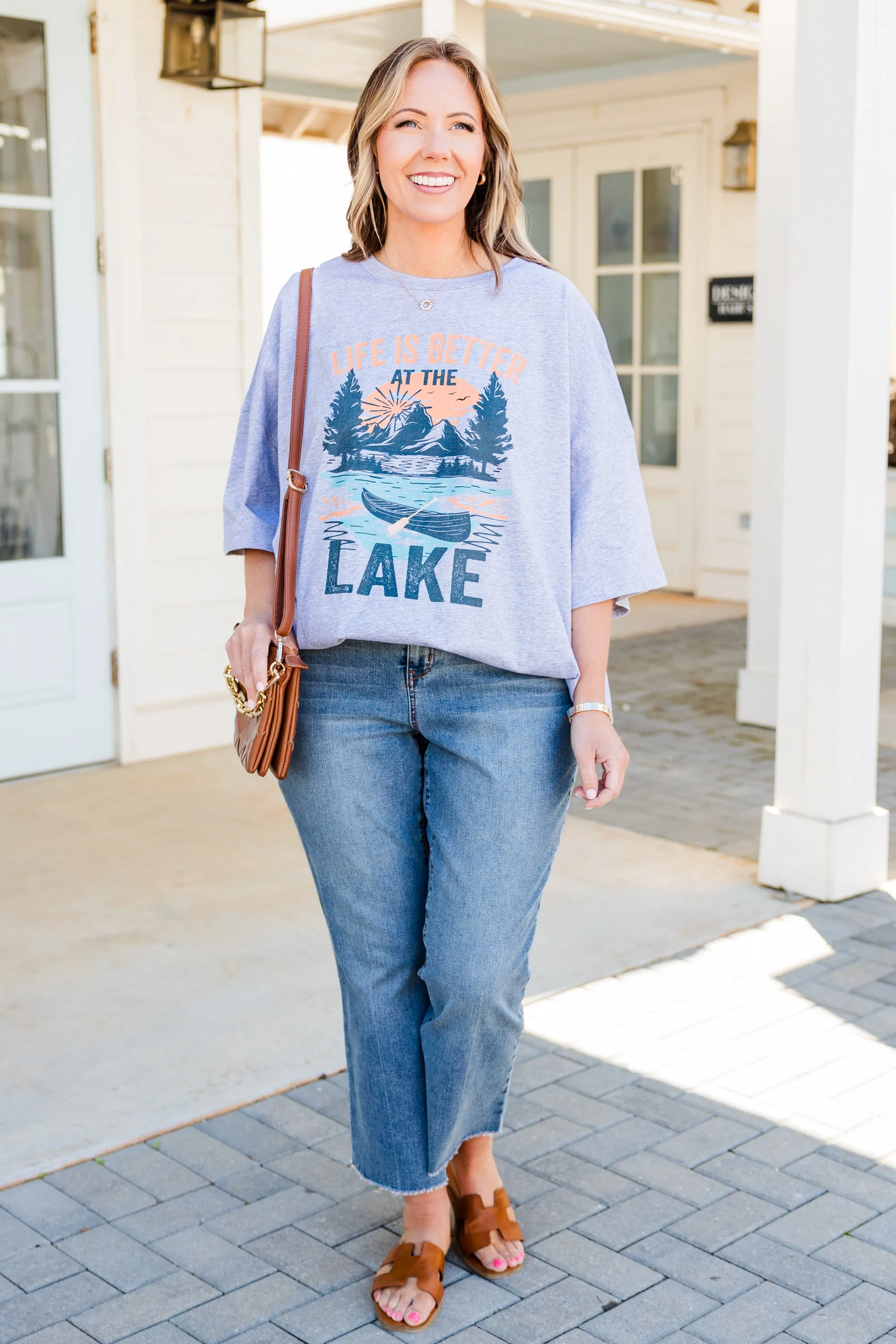 Better At The Lake Boyfriend Tee, Heather Gray