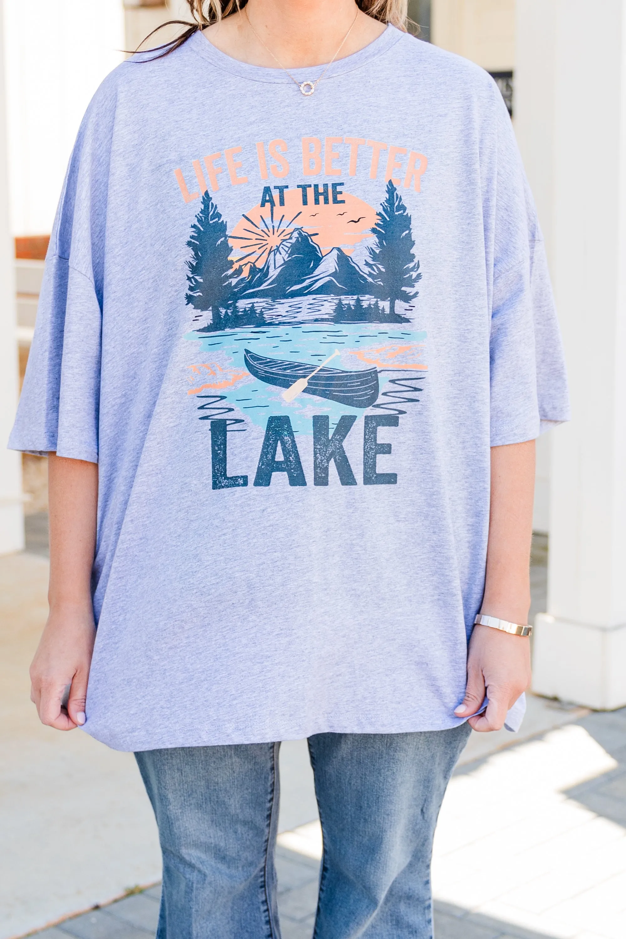 Better At The Lake Boyfriend Tee, Heather Gray