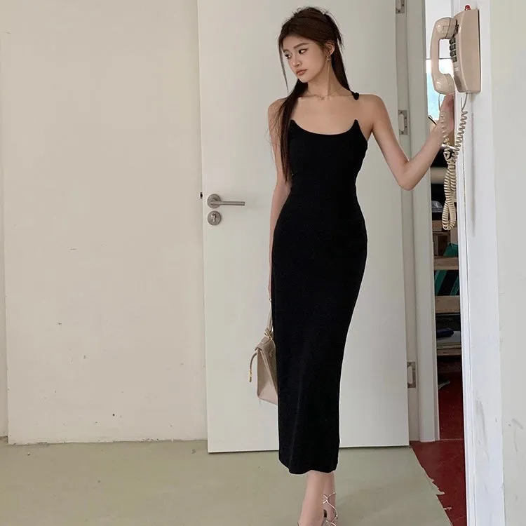 Black Clear Strap Long Dress