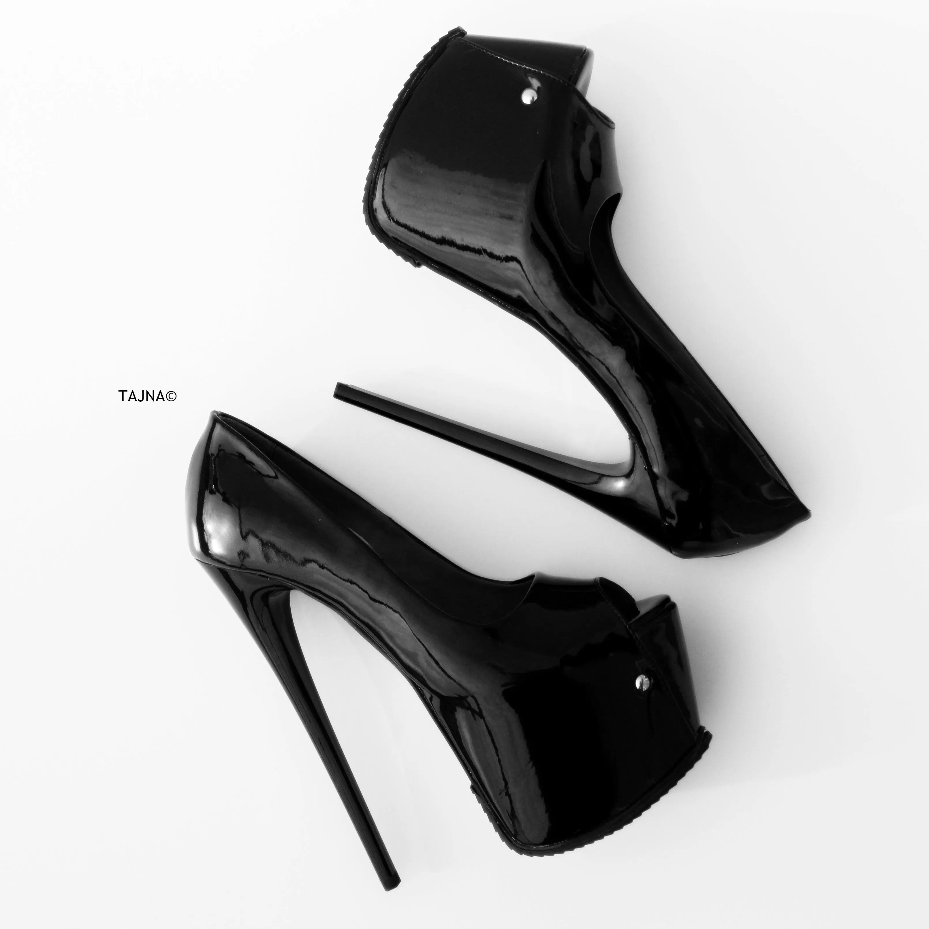 Black Gloss Half Serrated Sole High Heels