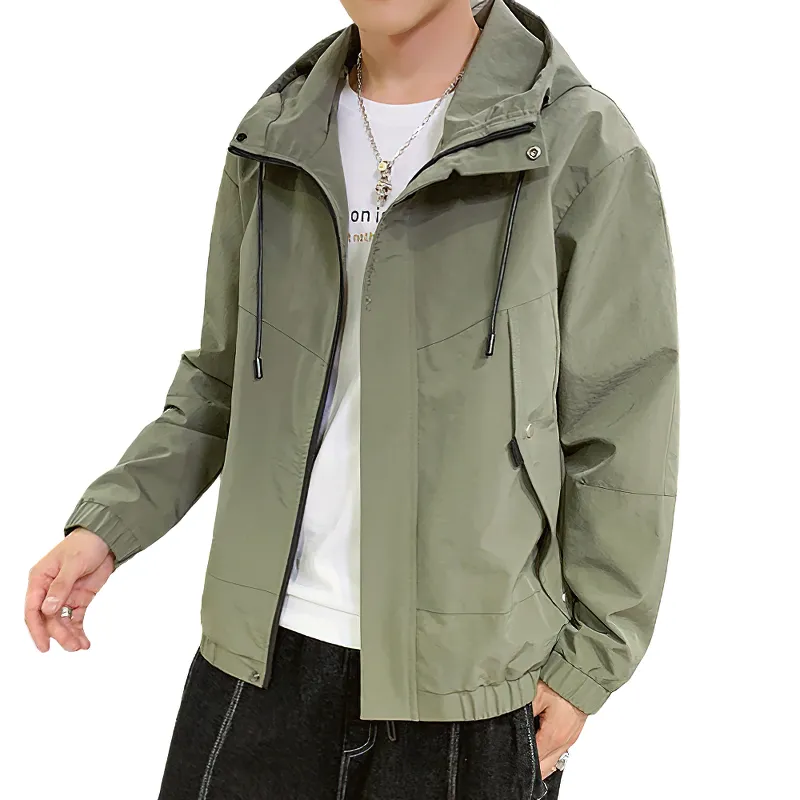 Black Multi-Pocket Cargo Jackets in Rock Style / Zipper Casual Hooded Outerwear for Men