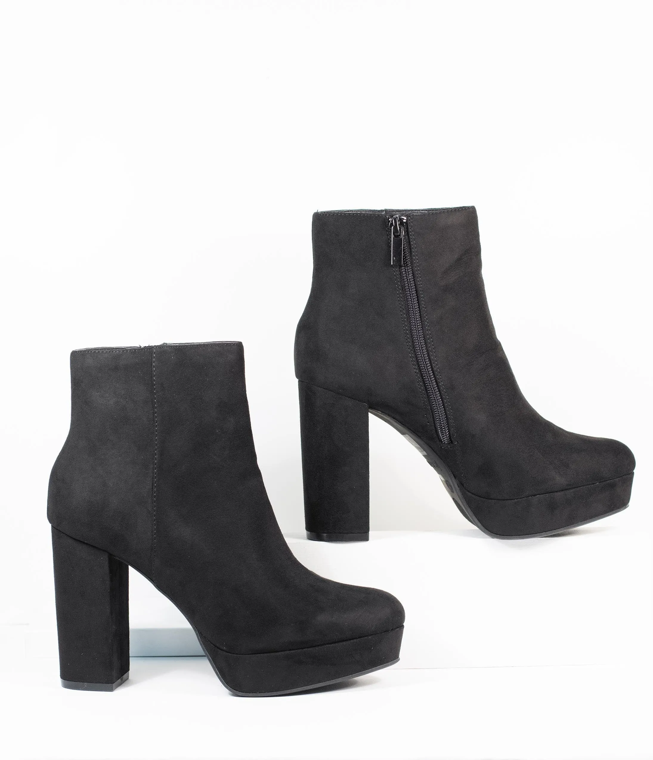 Black Suede Platform Heel Booties