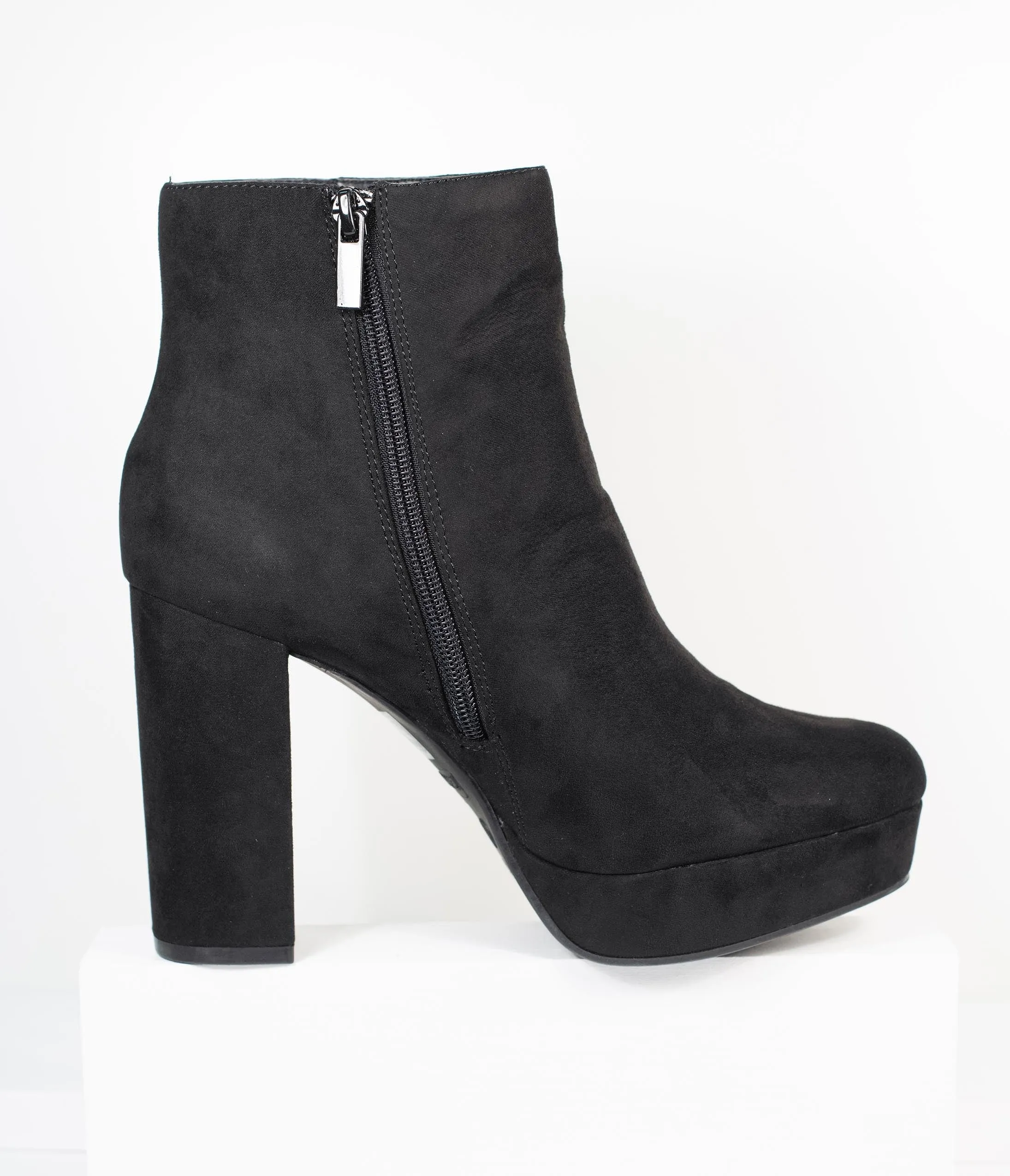 Black Suede Platform Heel Booties