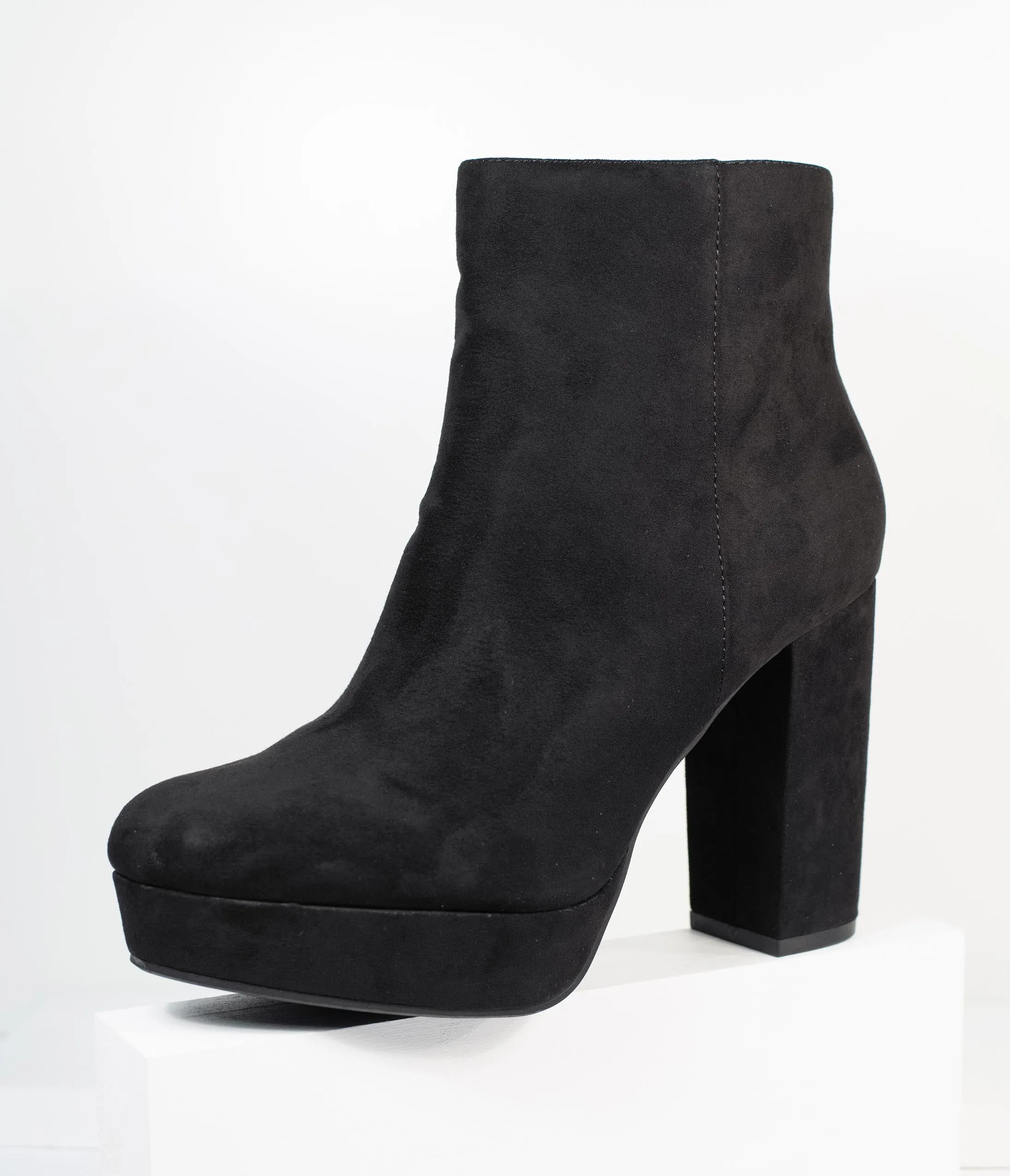 Black Suede Platform Heel Booties