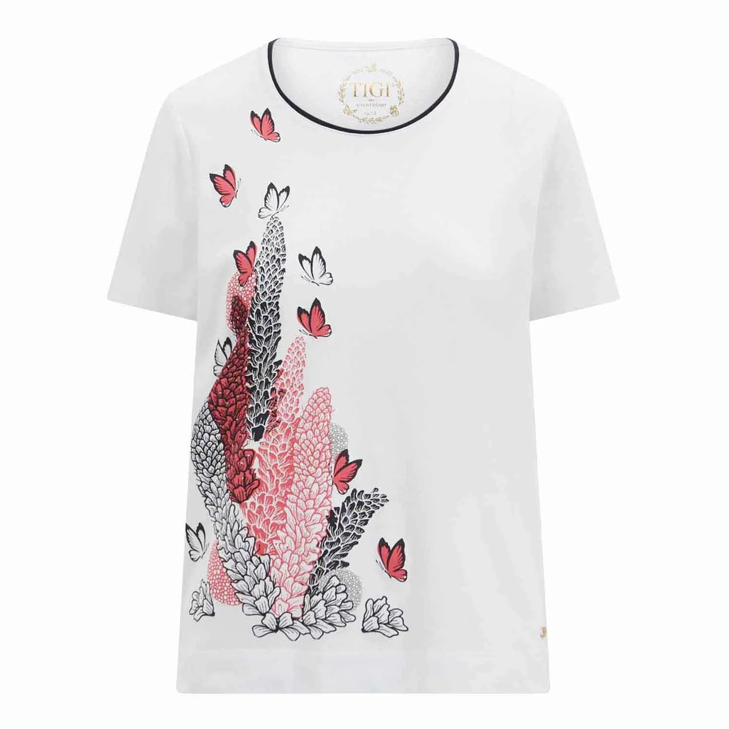 Butterfly Placement Print Top - White