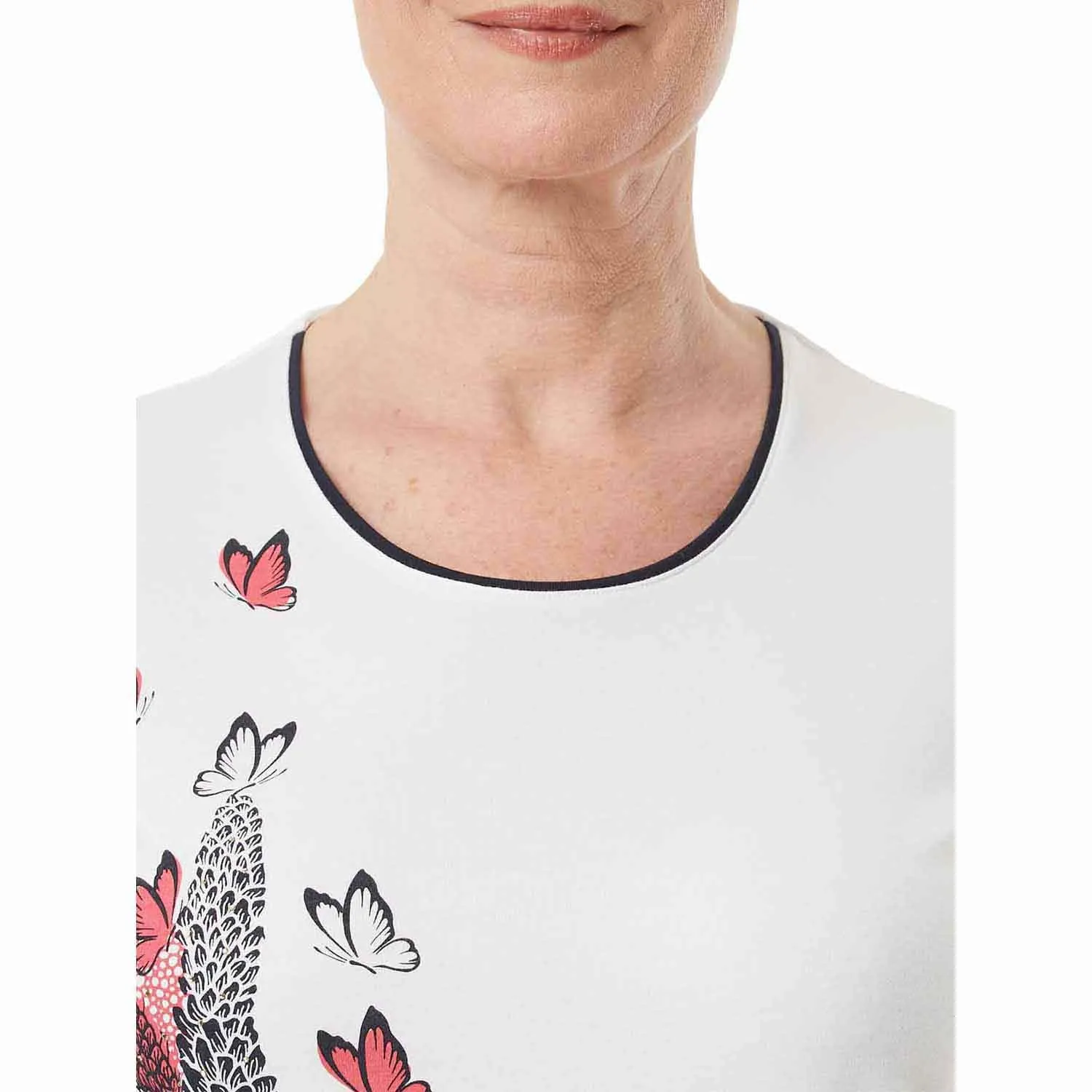 Butterfly Placement Print Top - White