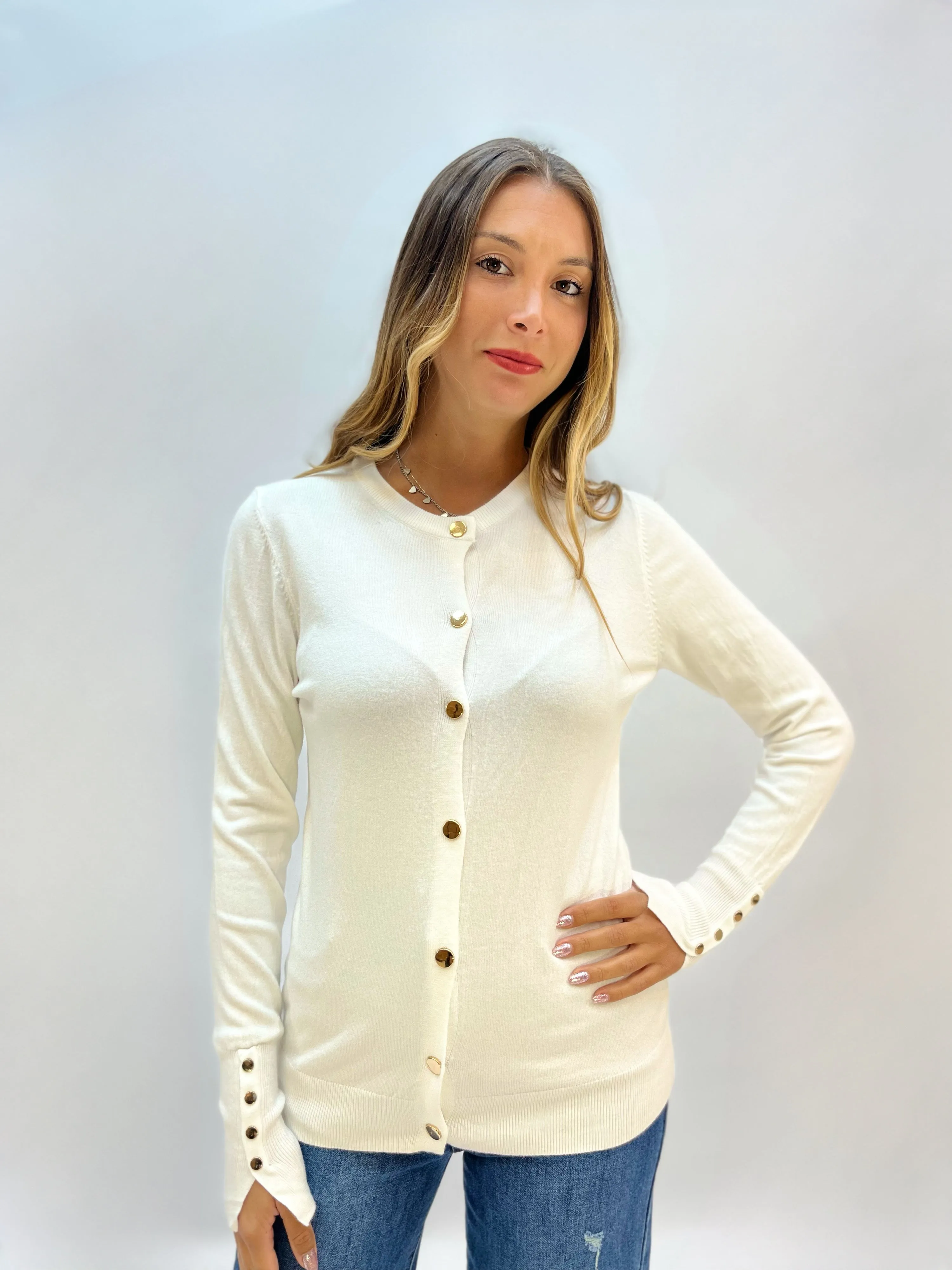 Cardigan basic con bottoni lucidi