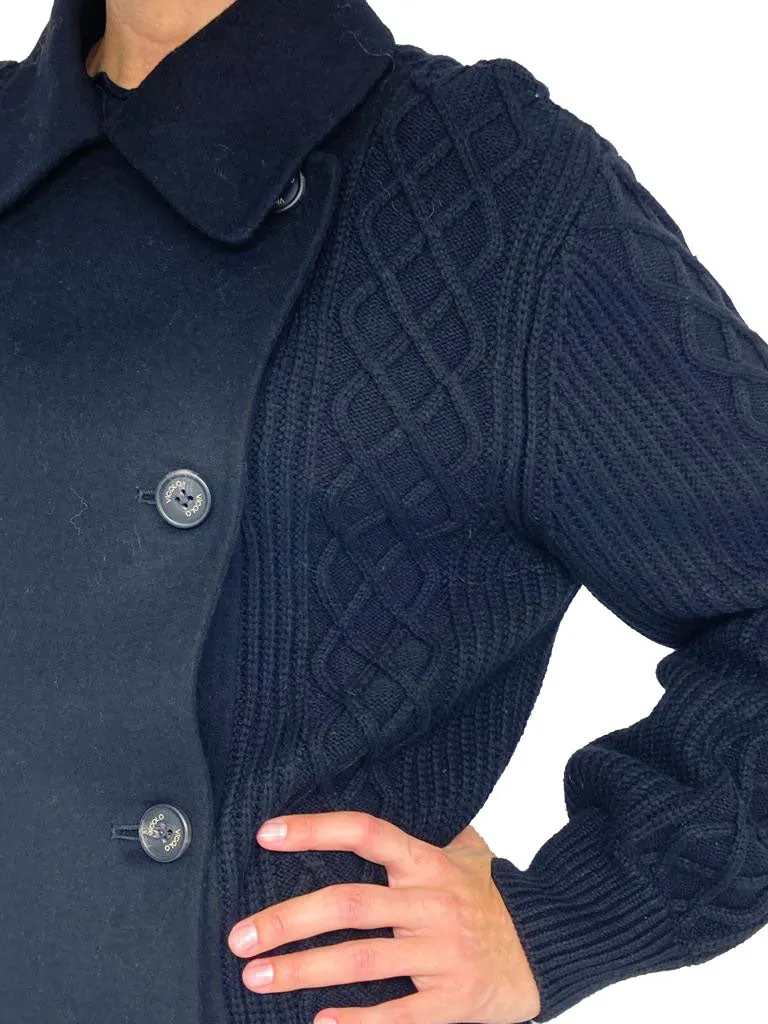 CARDIGAN DONNA NERO DOPPIOPETTO MISTO LANA