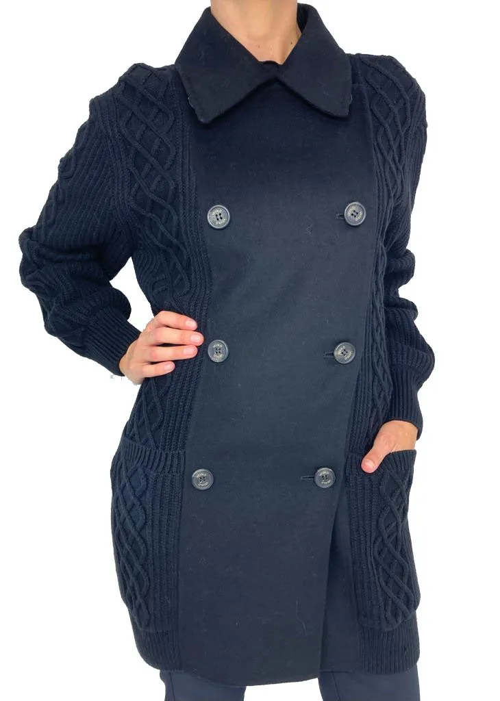 CARDIGAN DONNA NERO DOPPIOPETTO MISTO LANA