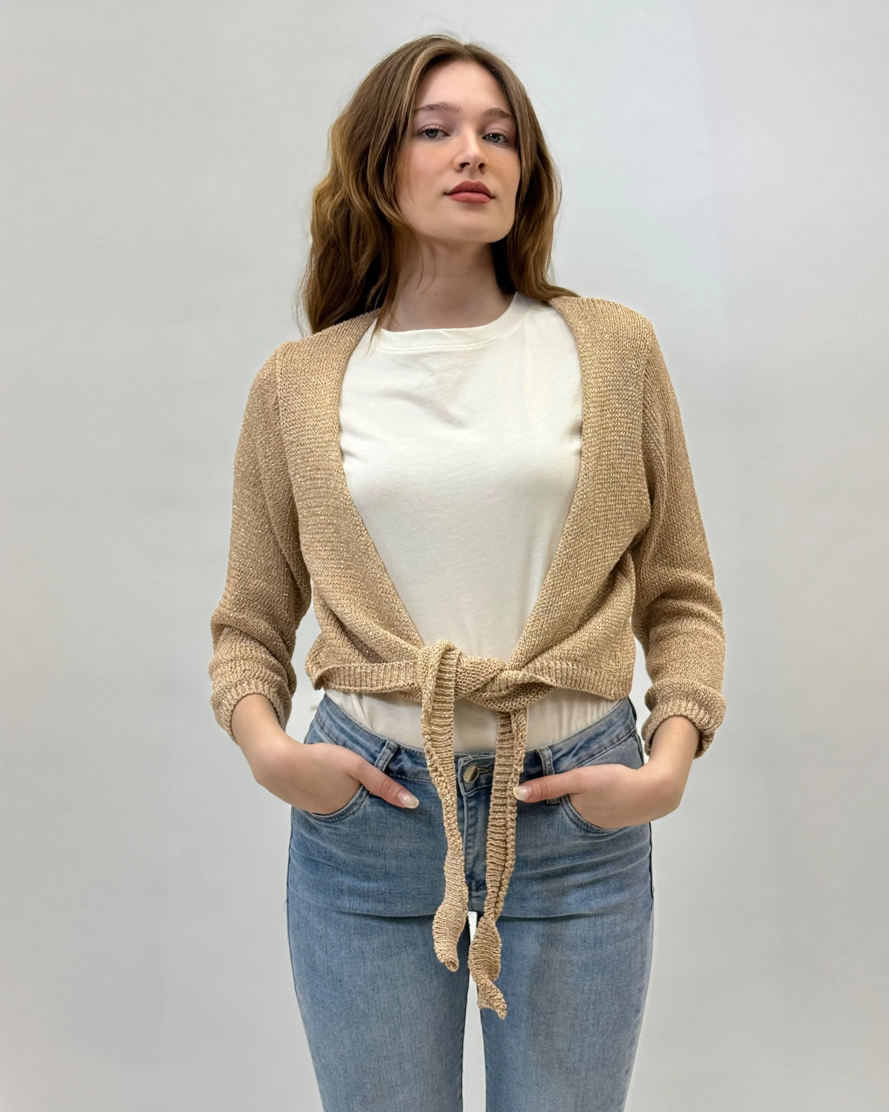 Cardigan in lurex con chiusura nodo