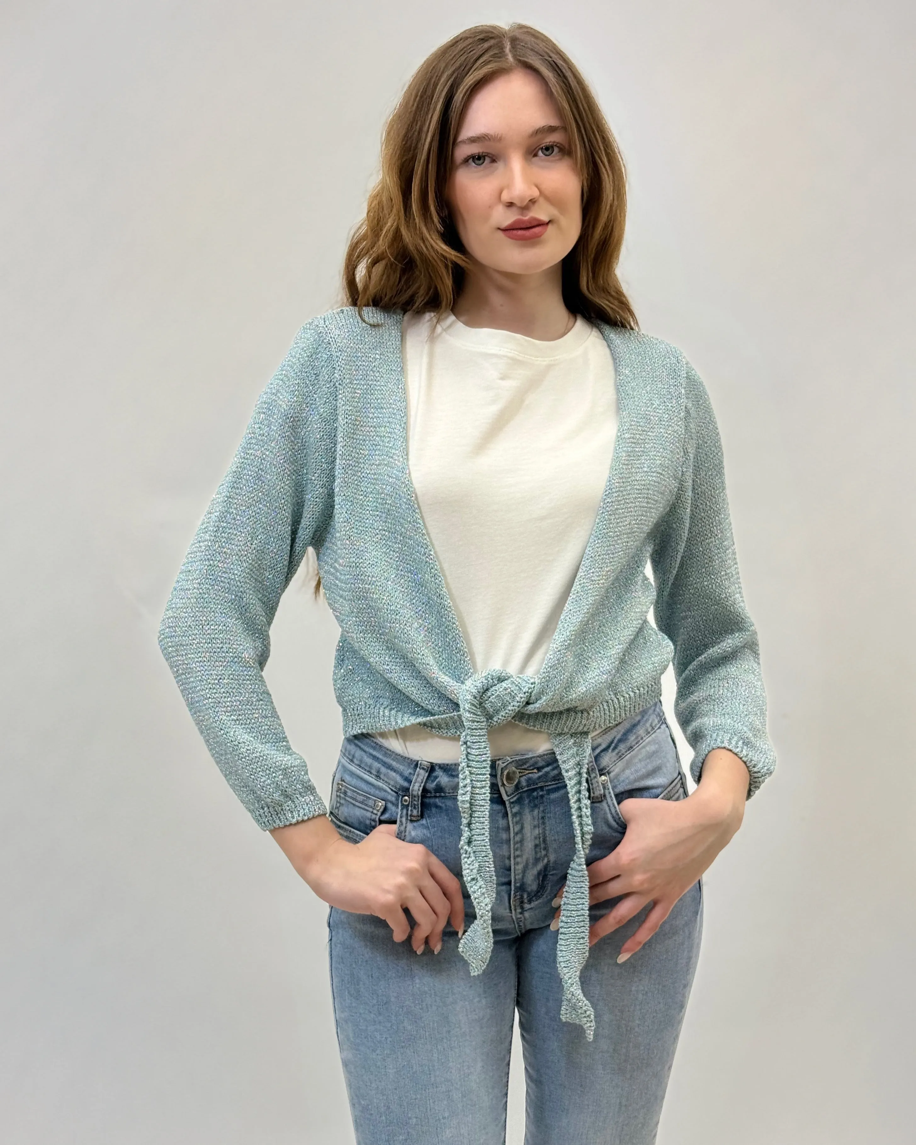 Cardigan in lurex con chiusura nodo