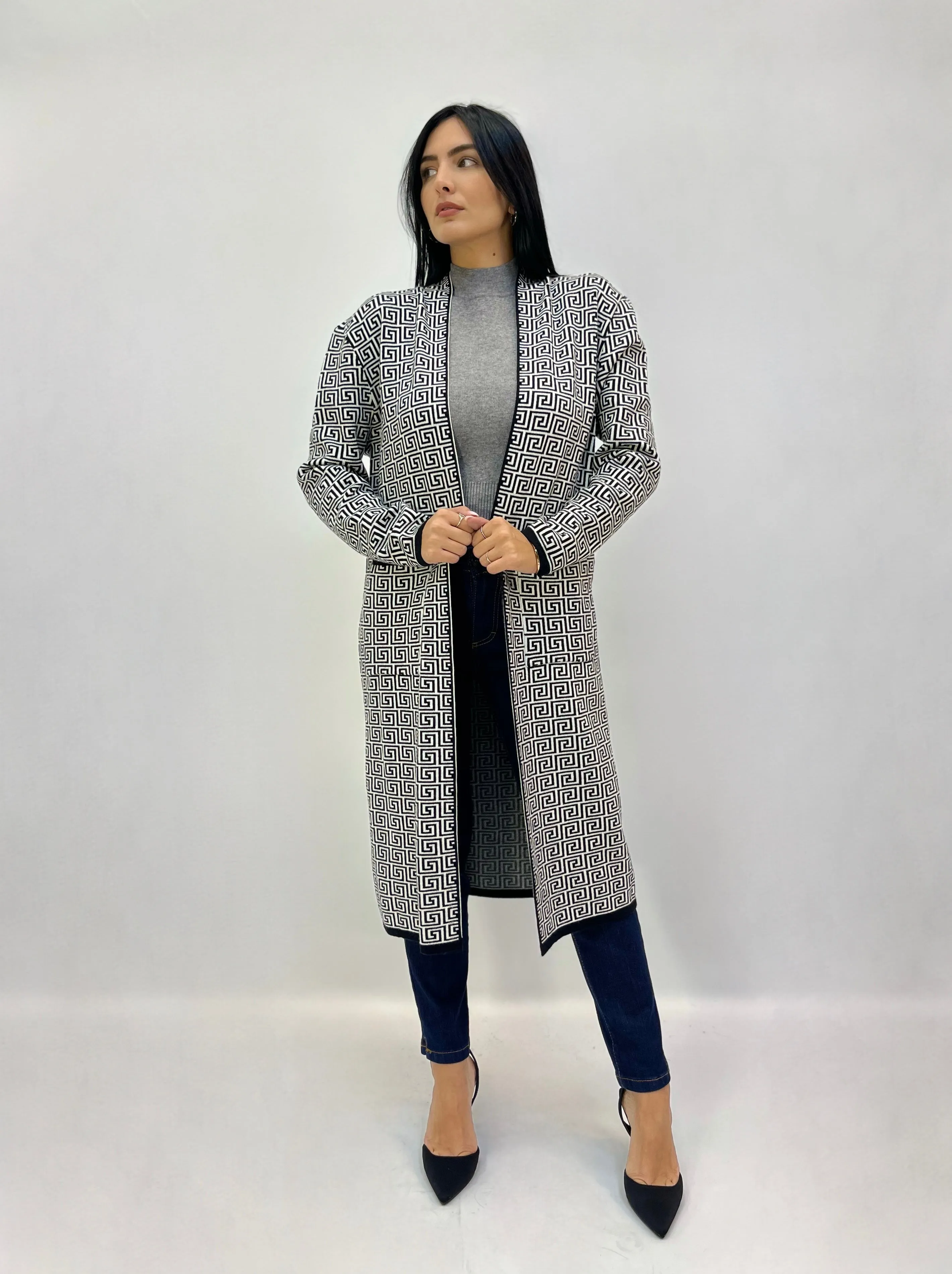 Cardigan lungo con fantasia