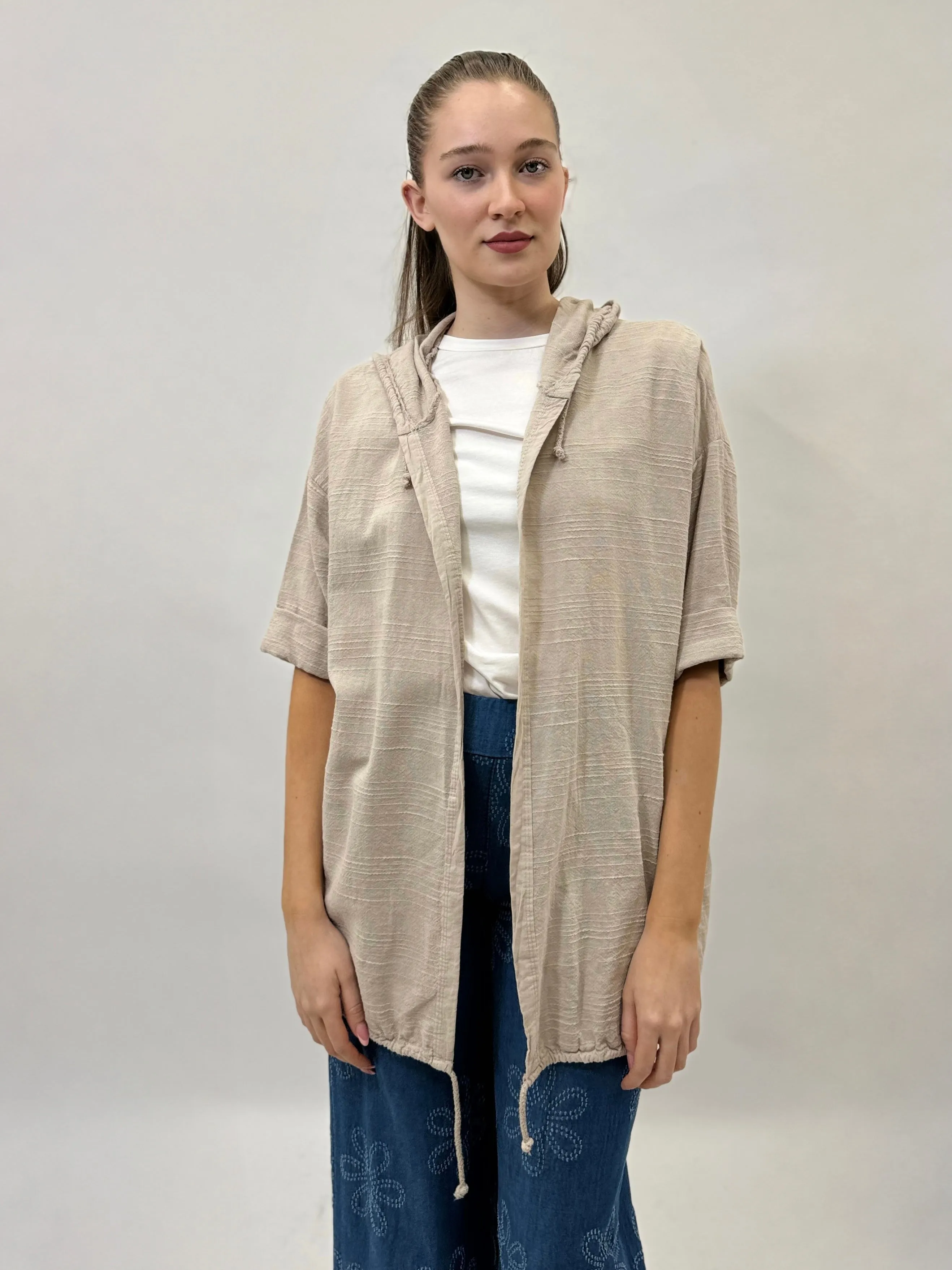 Cardigan misto lino con cappuccio