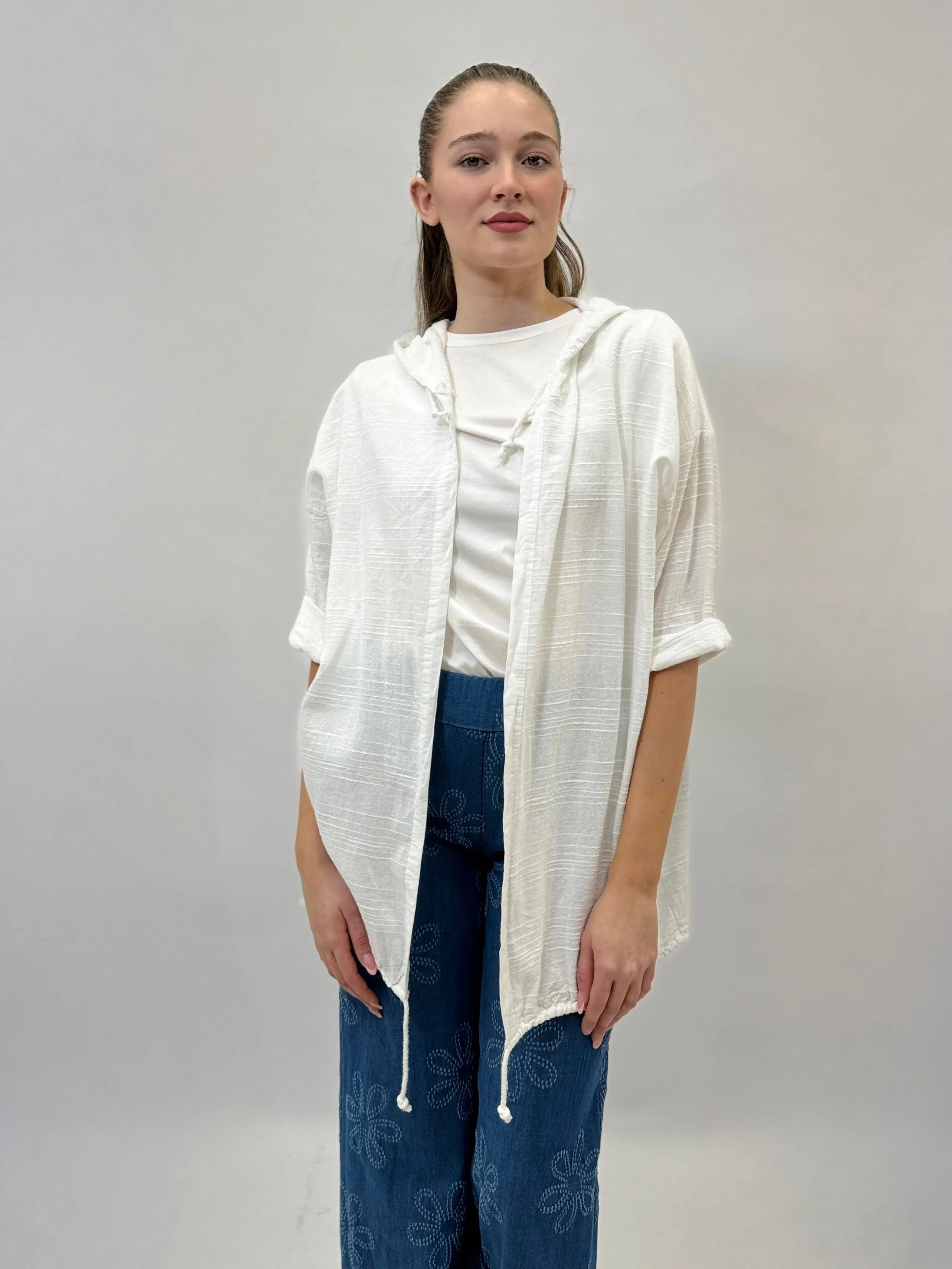 Cardigan misto lino con cappuccio