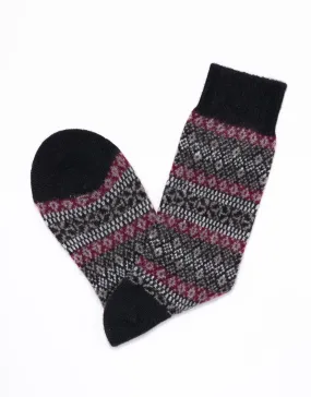 CASHMERE FAIR ISLE SOCKS - BURGUNDY