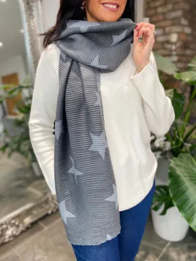 Charcoal Ribbed Star Pattern Scarf