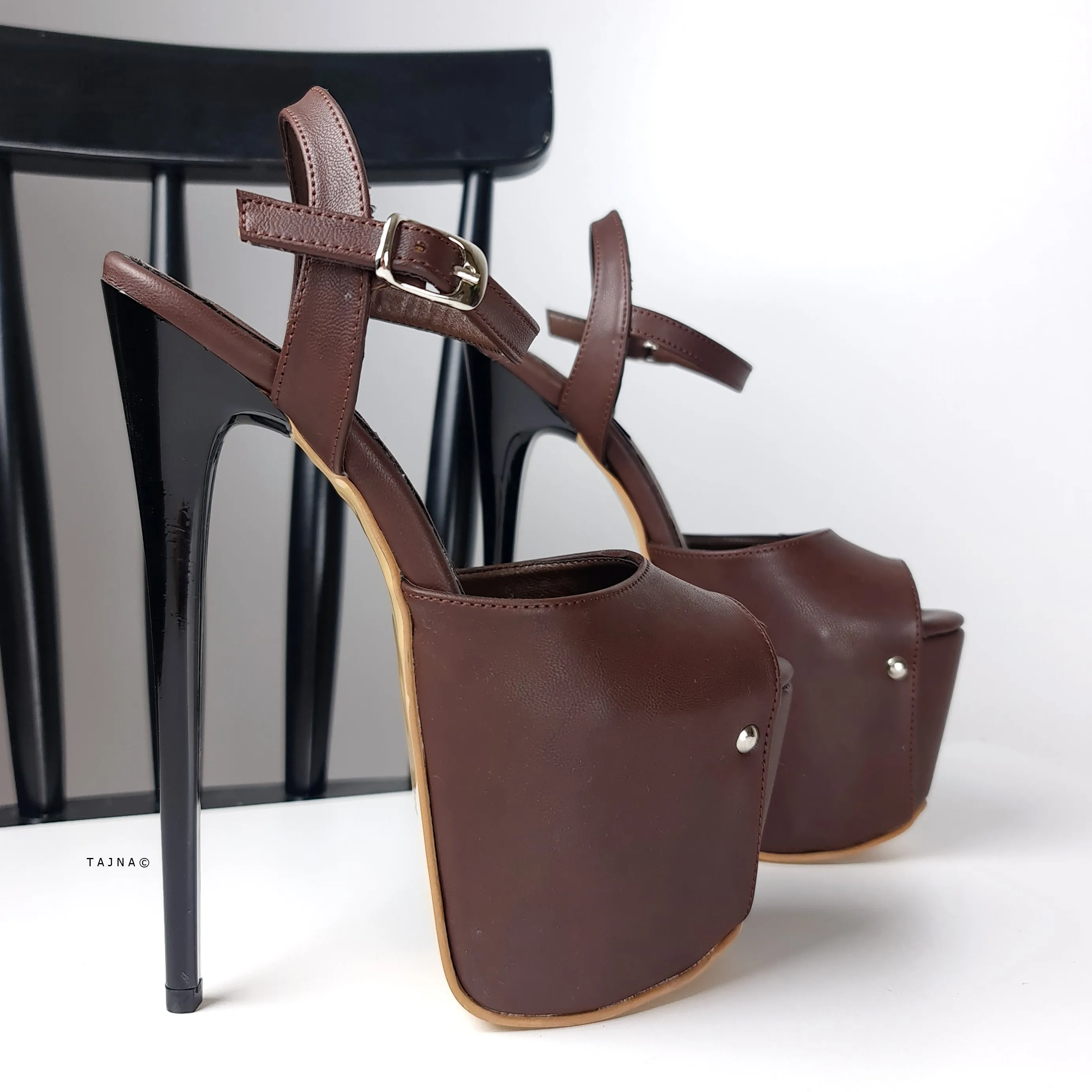 Chocolate Brown Black High Heel Sandals