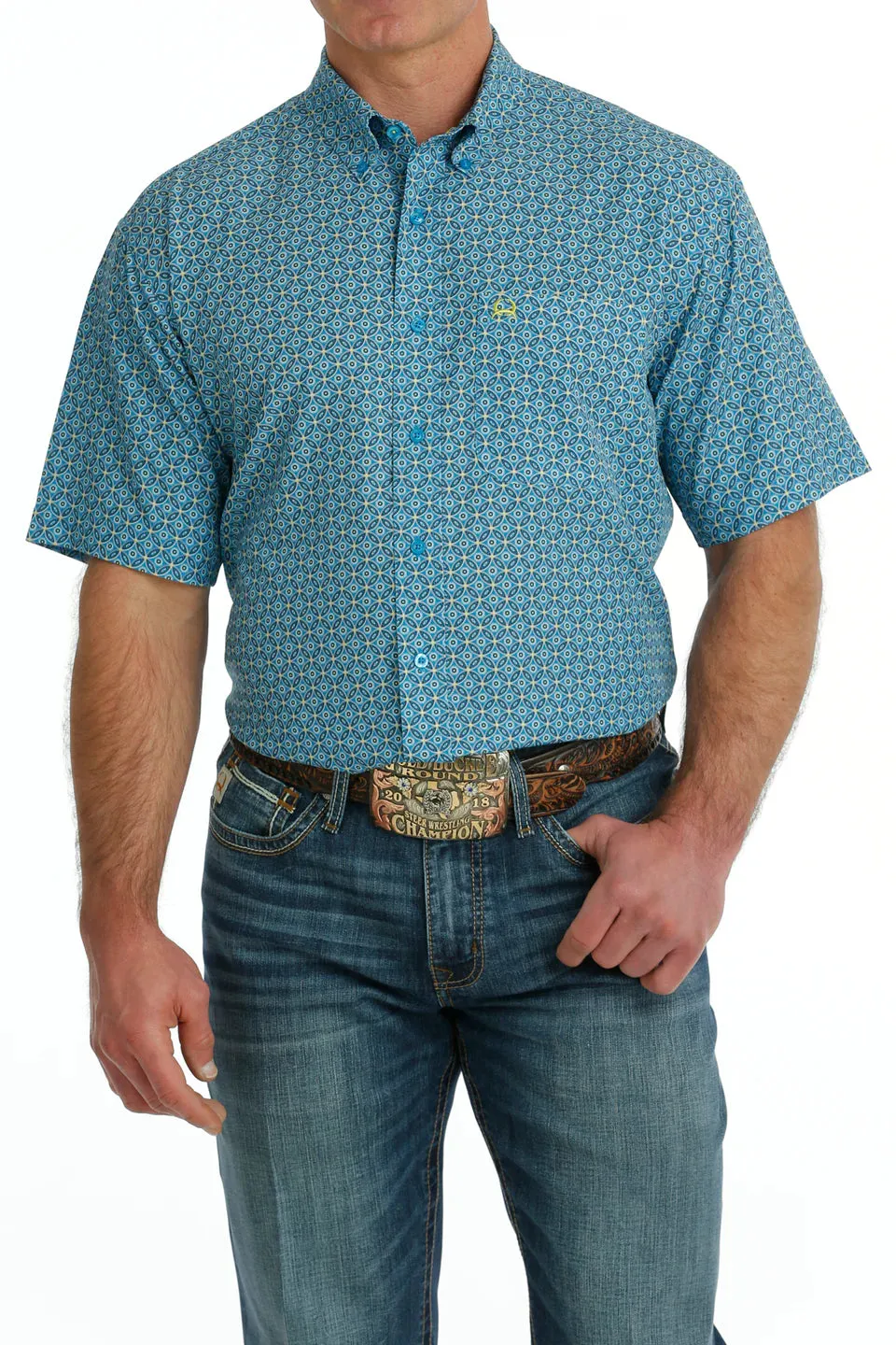 Cinch Blue Geo Print Arenaflex Shirt