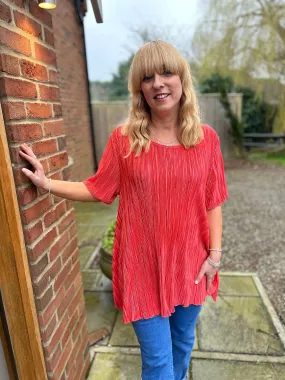 Coral Shimmer Pleated Blouse Bailey