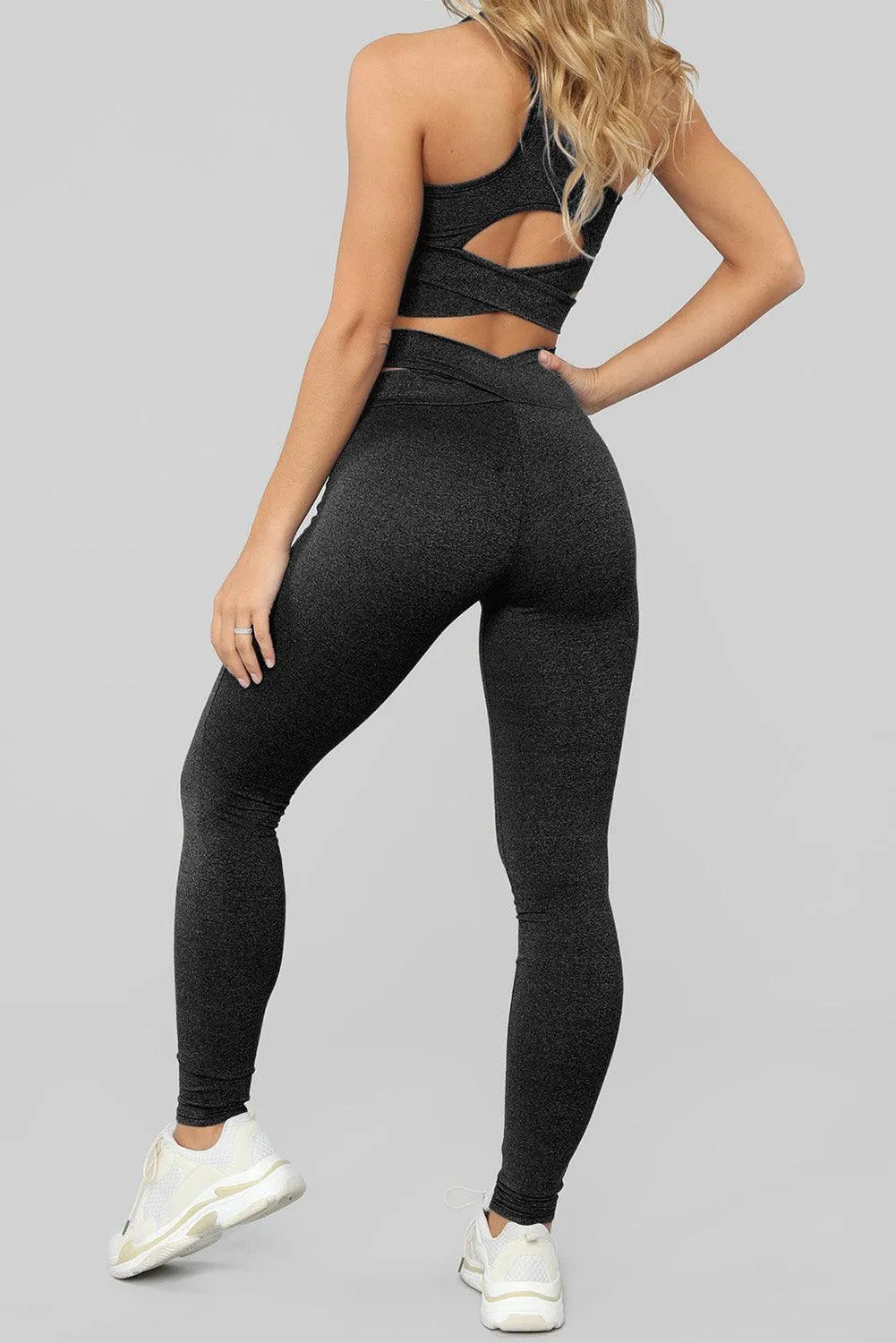 Crisscross Sports Bra and Leggings Set - Black