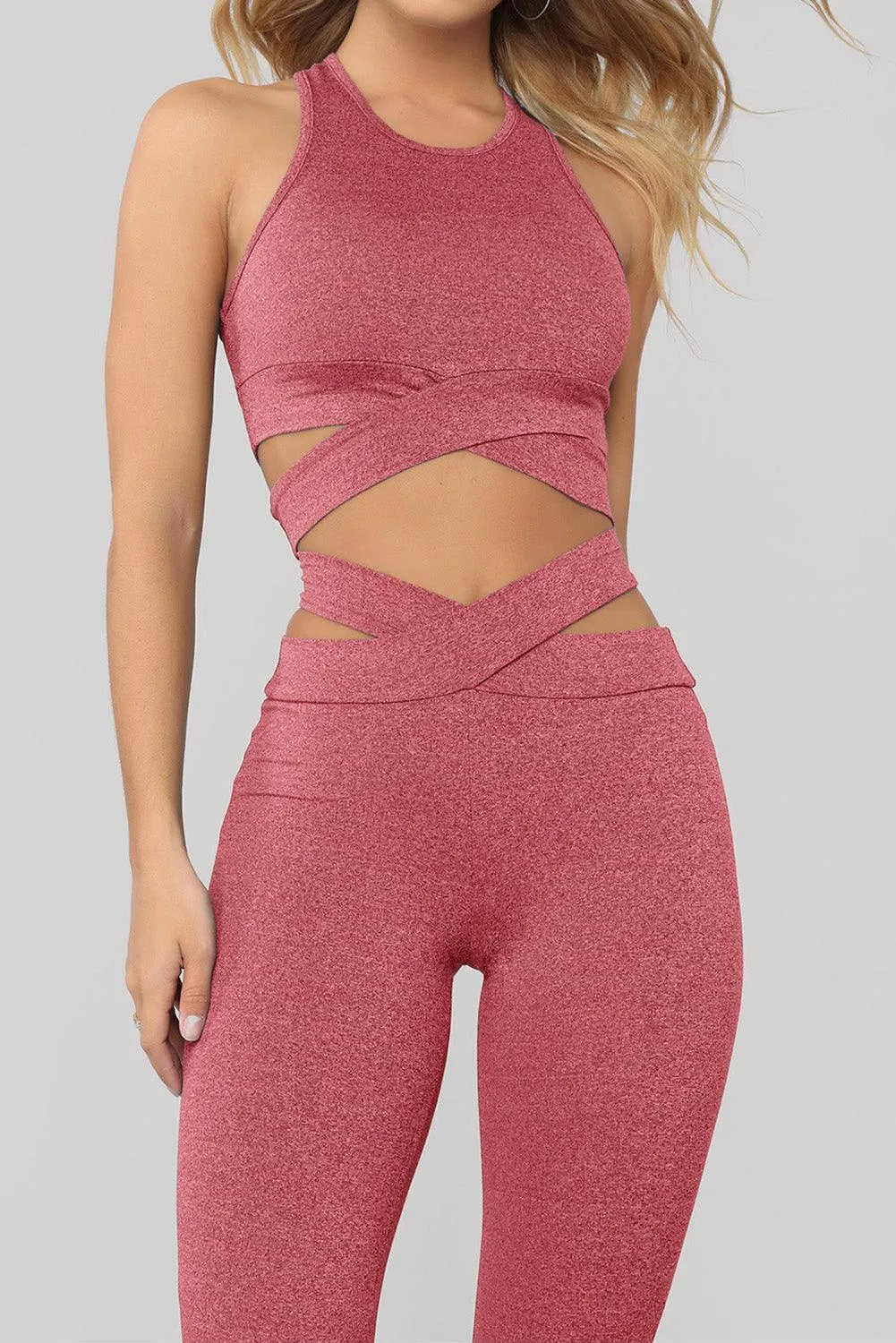 Crisscross Sports Bra and Leggings Set - Pink