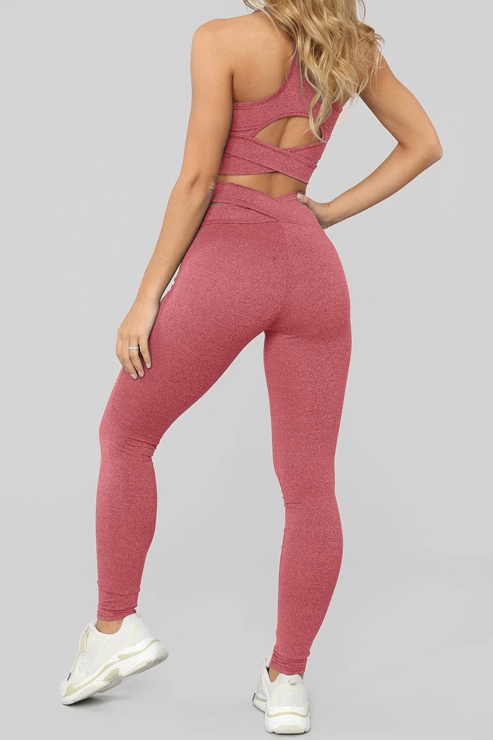 Crisscross Sports Bra and Leggings Set - Pink