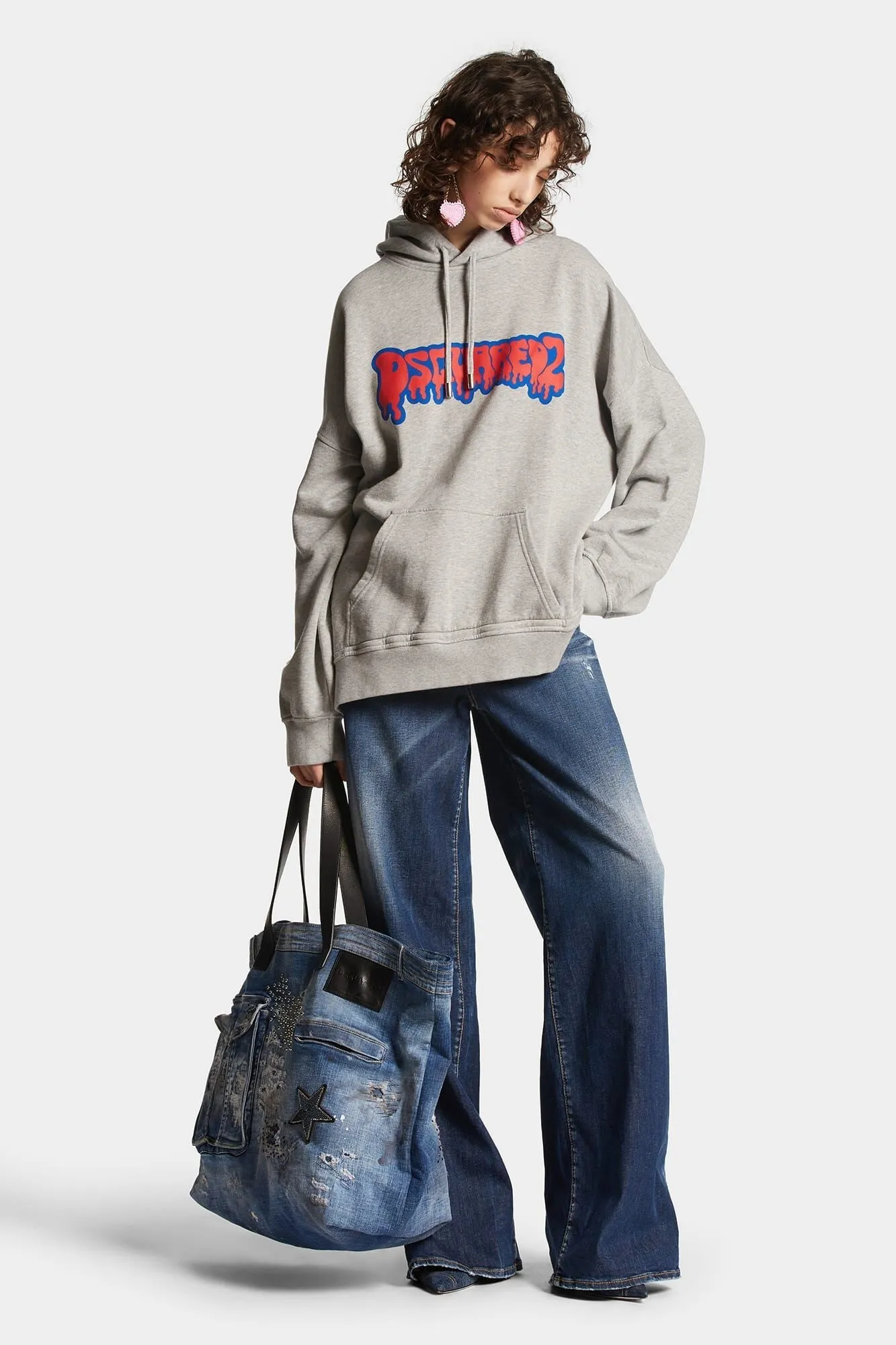 D SQUARED2  |Rib Cotton Oversized Logo Hoodies & Sweatshirts