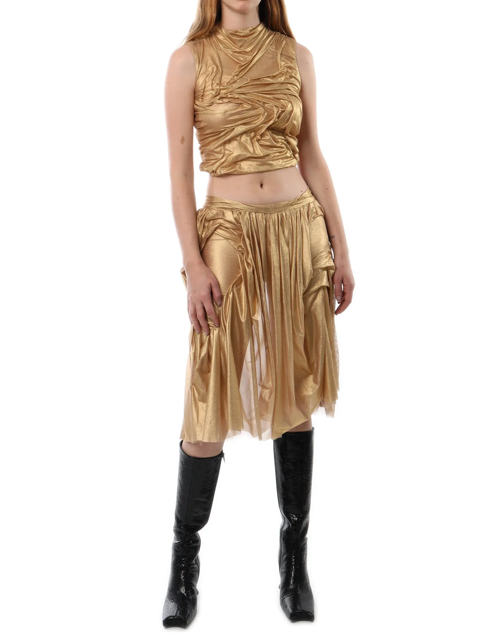 Di Petsa Gold Wetlook Skirt