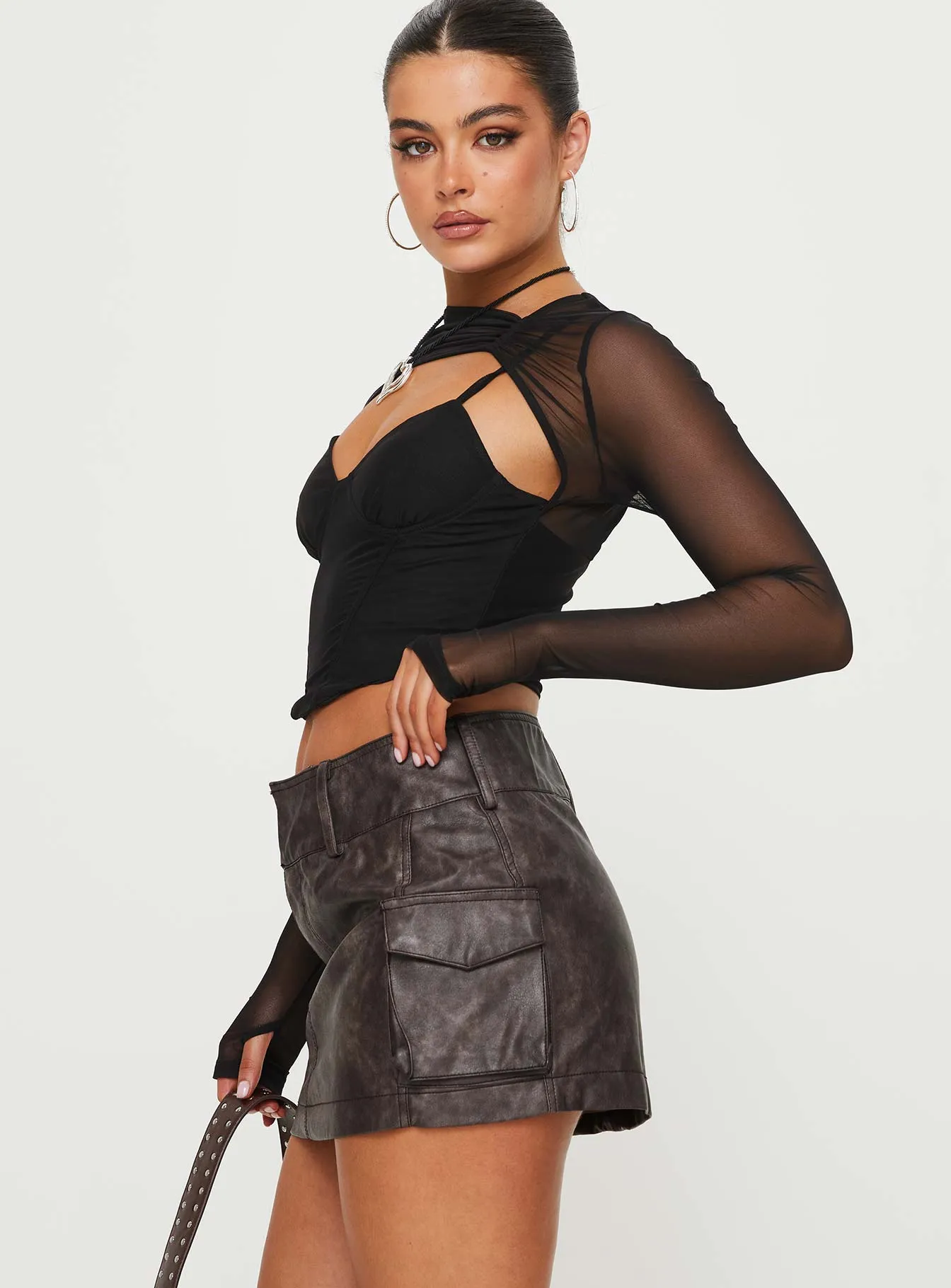 Domenic Faux Leather Mini Skirt Washed Black