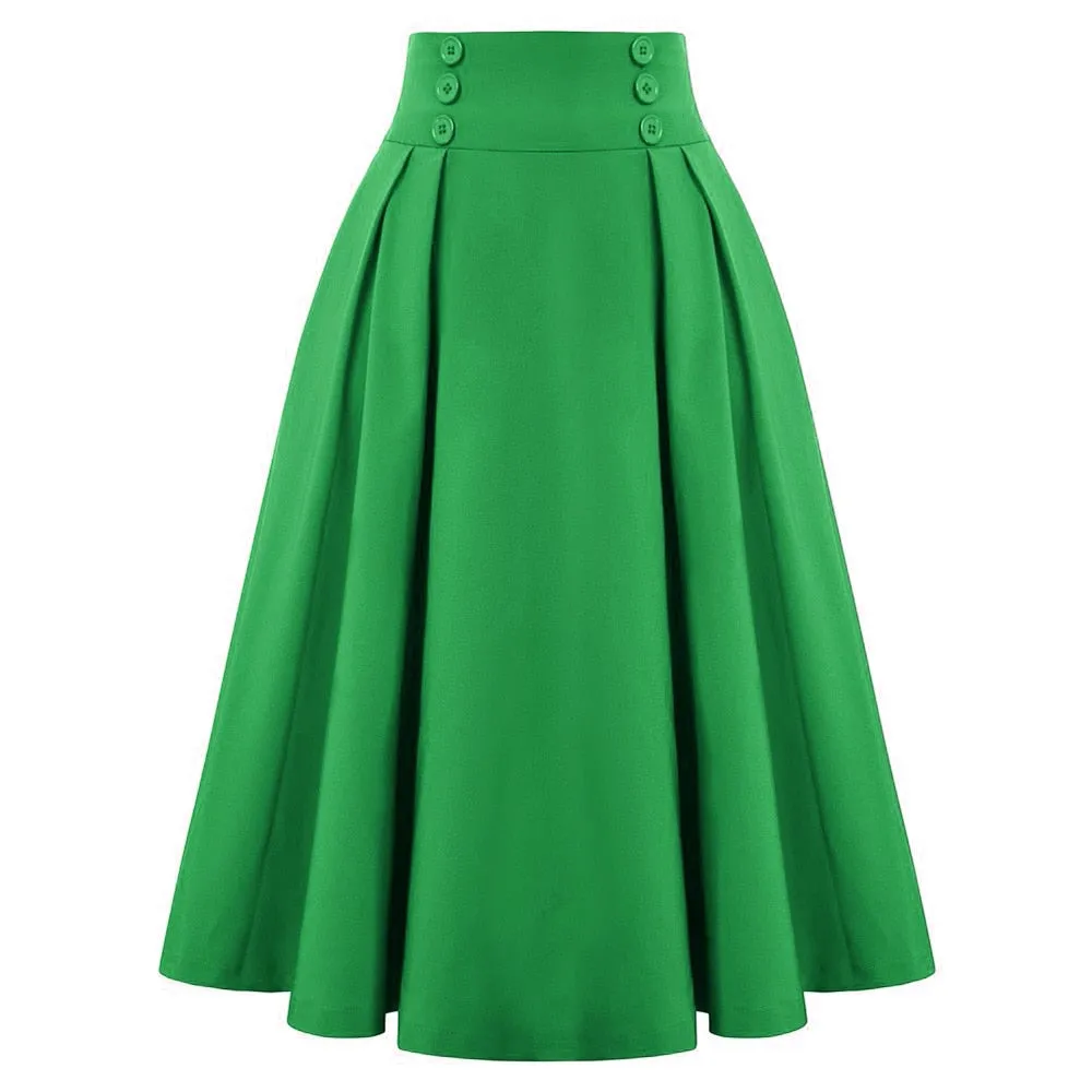 Elastic Waist A Line Elegant Flared Midi Skirts Solid Color