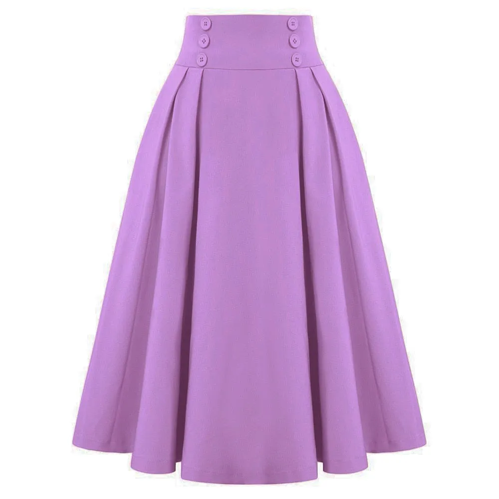 Elastic Waist A Line Elegant Flared Midi Skirts Solid Color