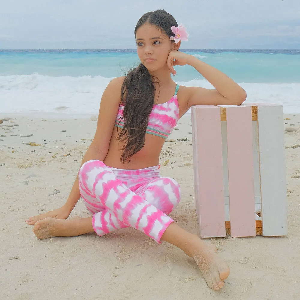 Girls Pink Tie-Dye Beach Leggings