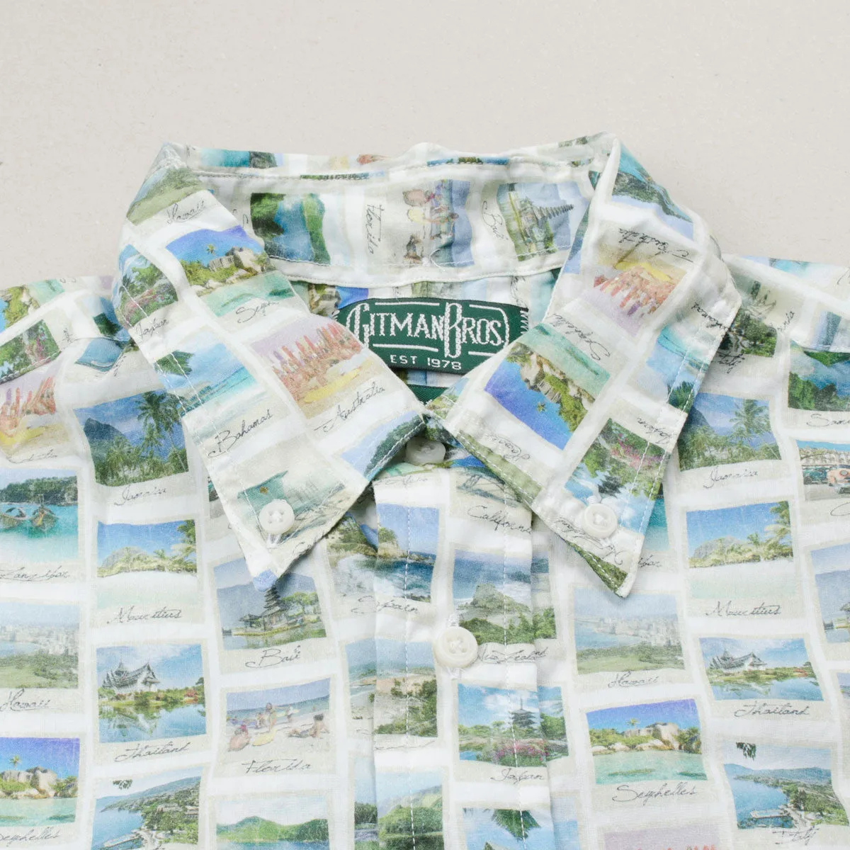 Gitman Vintage - Postcard Print Short-sleeve Shirt - White